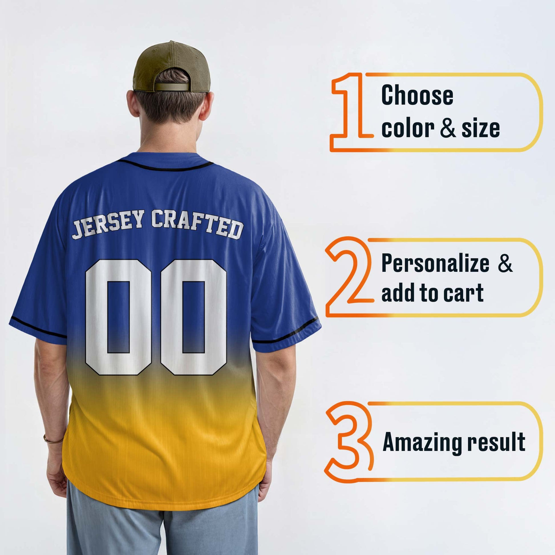 Custom Gradient Baseball Jersey Cobalt and Yellow With Piping - Design Your Own