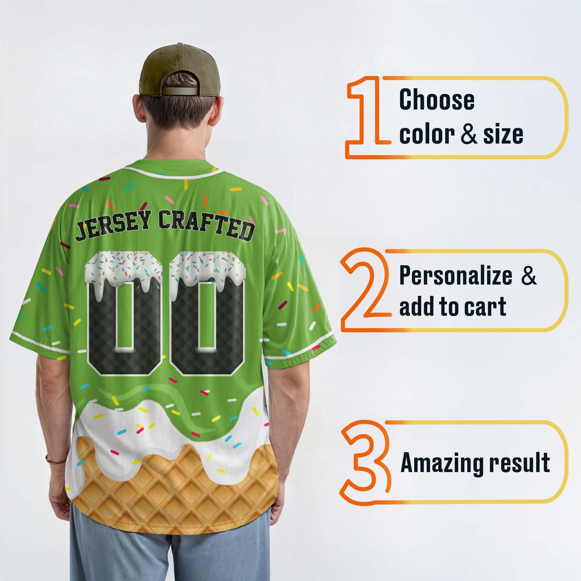 Custom Ice Cream Baseball Jersey Green and Black with White Piping - Design Your Own