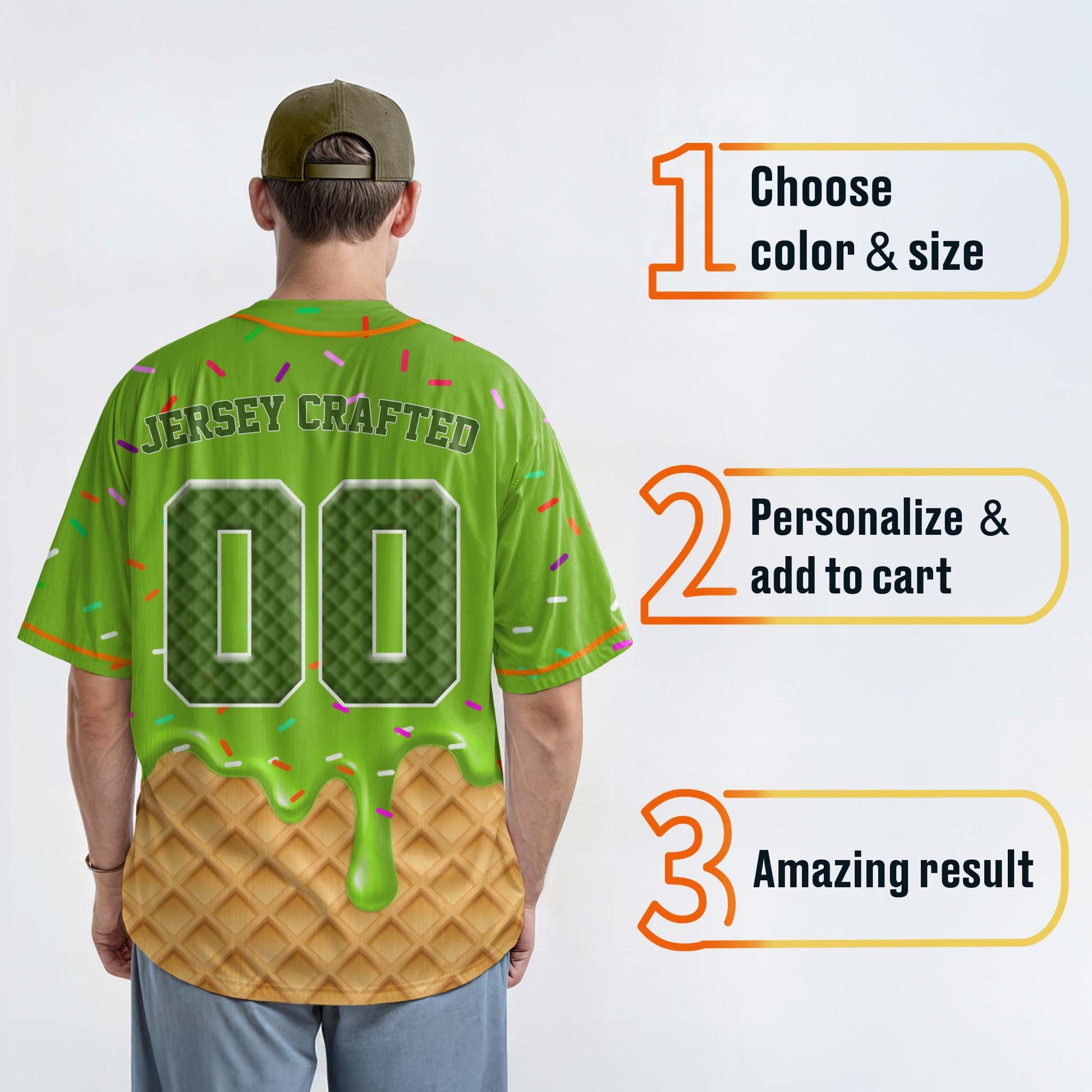 Custom Ice Cream Baseball Jersey Green and Dark Green with Piping - Design Your Own