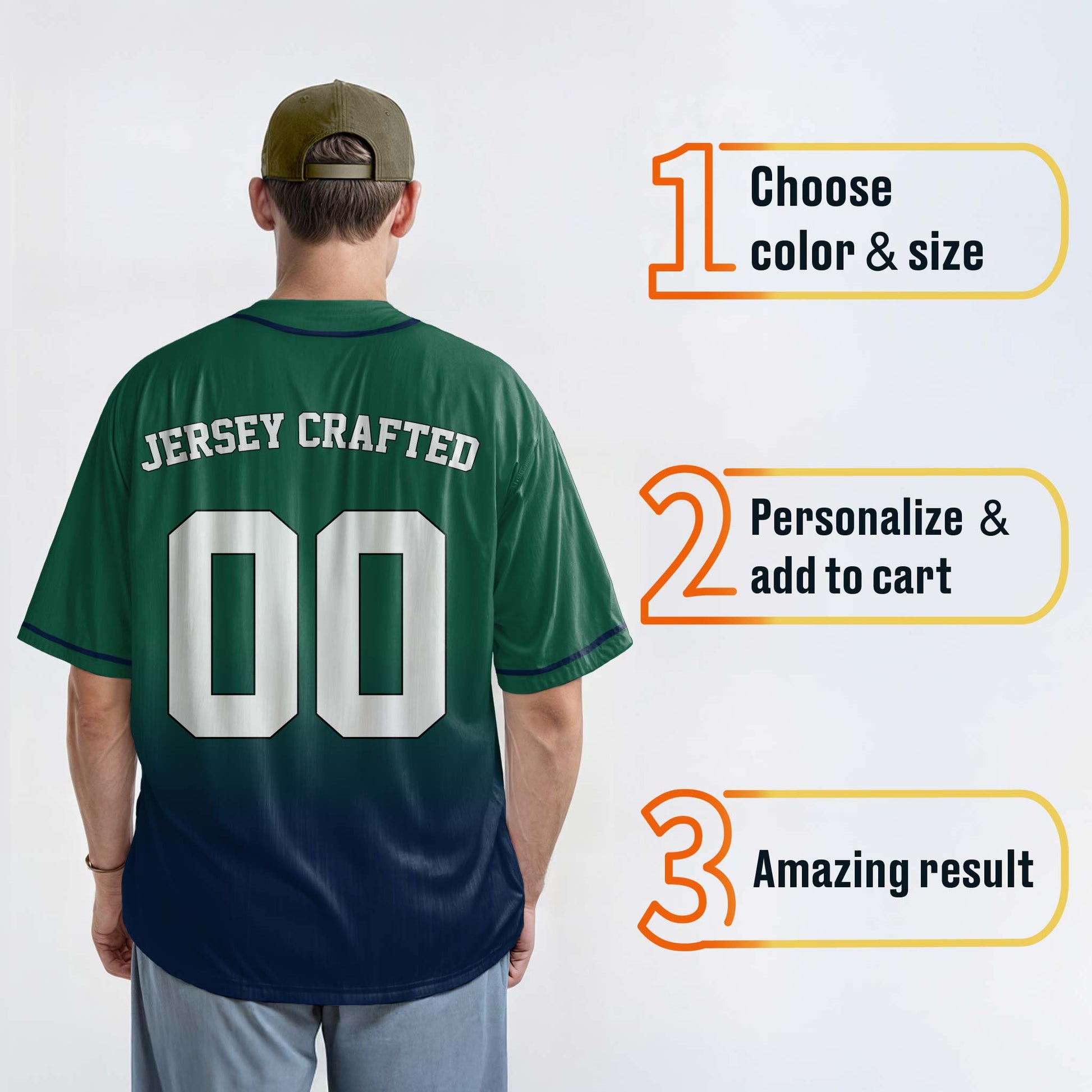 Custom Gradient Baseball Jersey Green and Navy With Piping - Design Your Own
