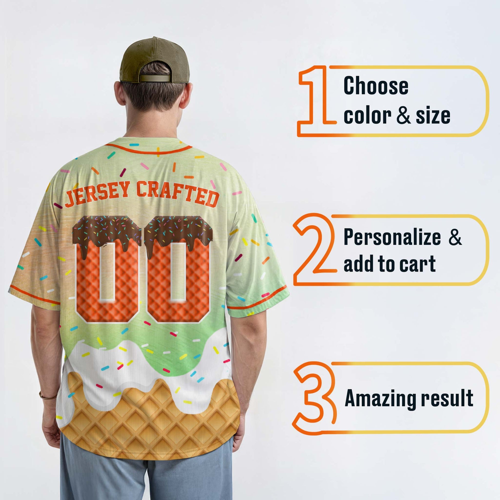 Custom Ice Cream Baseball Jersey Gradient Green and Orange with Piping - Design Your Own