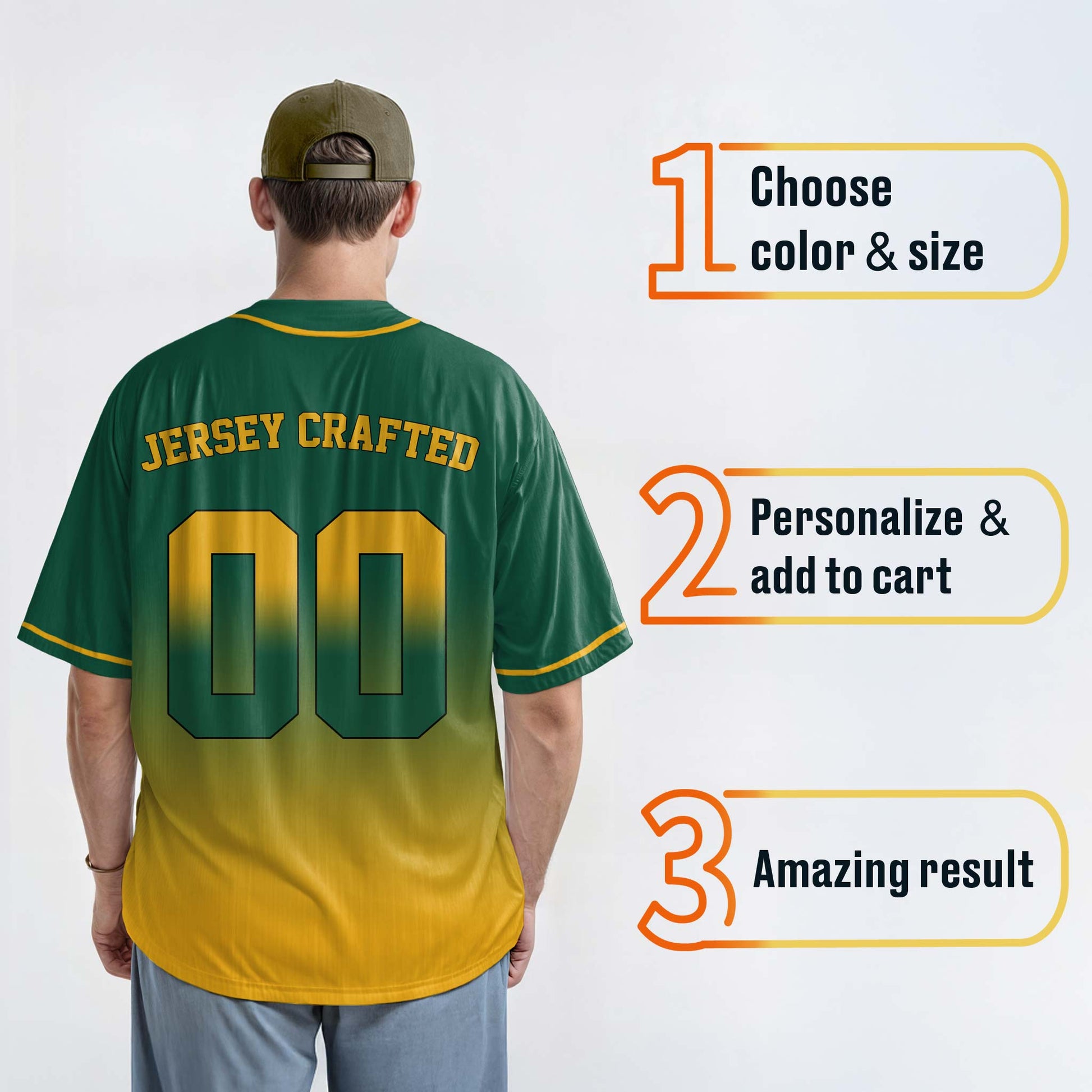 Custom Gradient Baseball Jersey Green and Yellow With Piping - Design Your Own