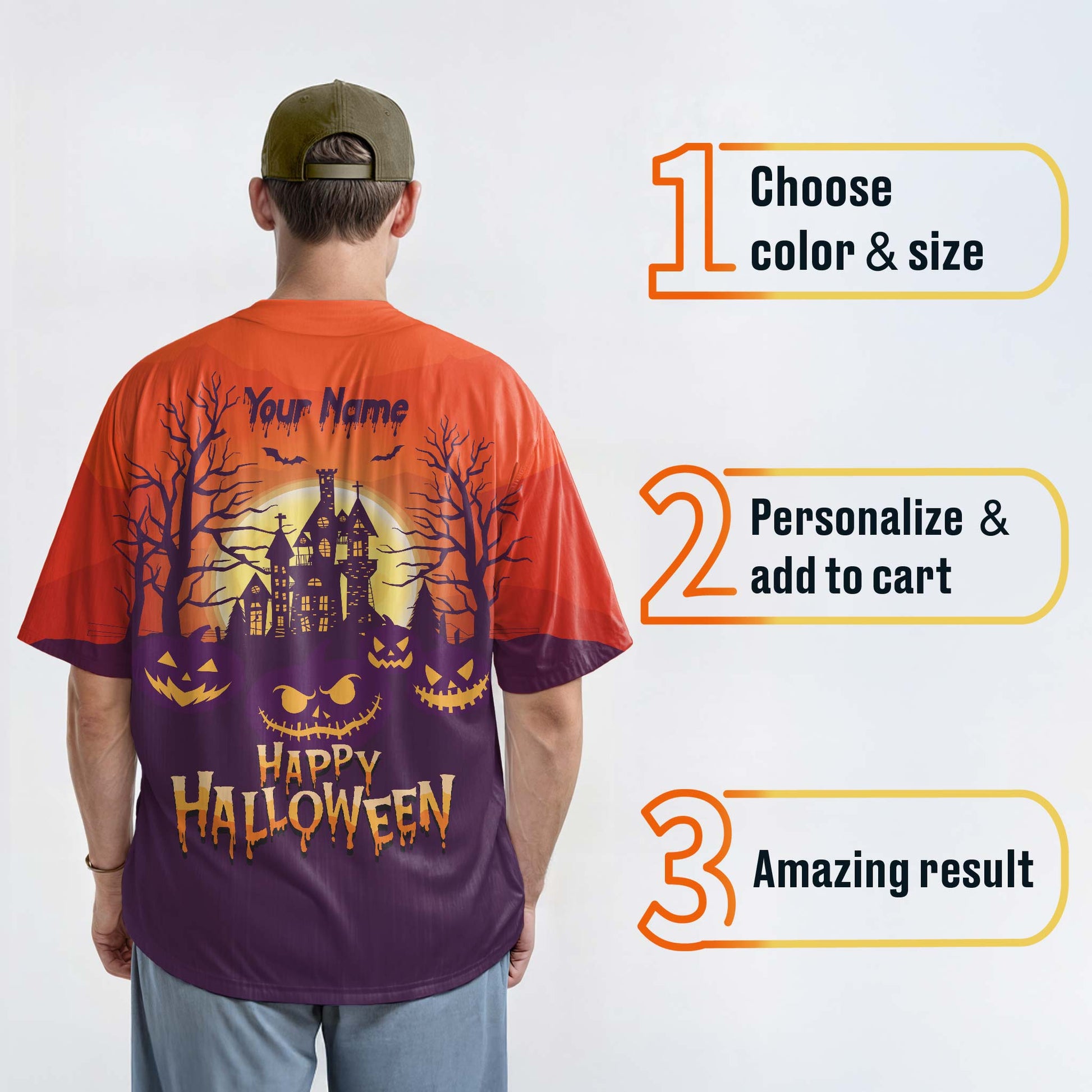 Custom Halloween Baseball Jersey - Horror Movie Design Halloween Castle - Add Your Name