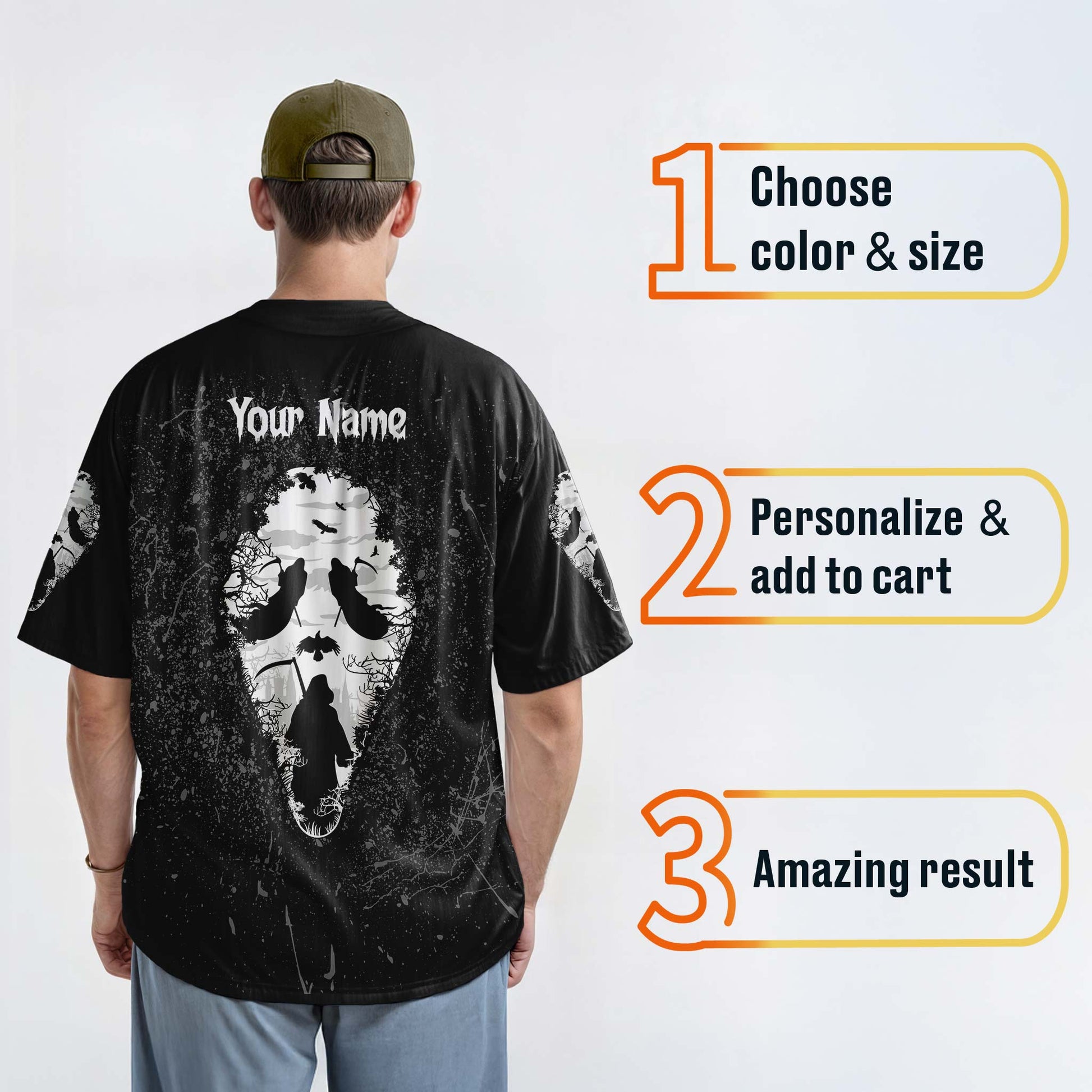 Custom Halloween Baseball Jersey - Horror Movie Design Hang Up - Add Your Name