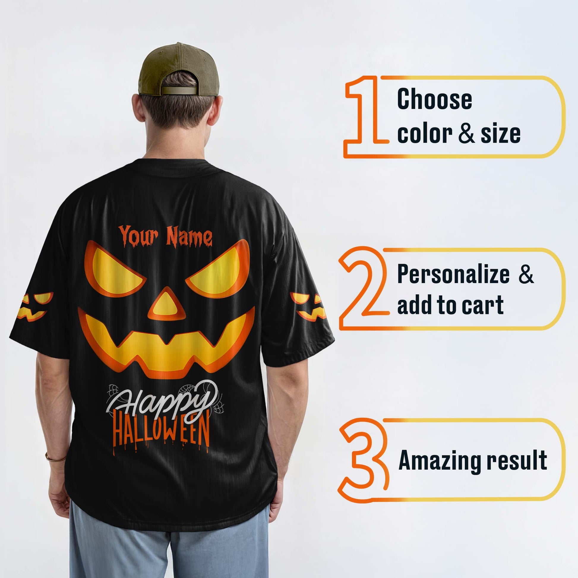 Custom Halloween Baseball Jersey - Horror Movie Design Happy Halloween - Add Your Name