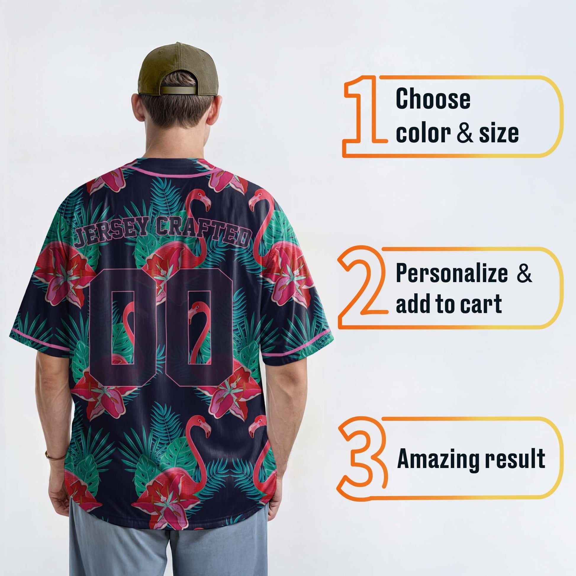 Custom Hawaiian Baseball Jersey Flamingo With Pink Piping - Design Your Own