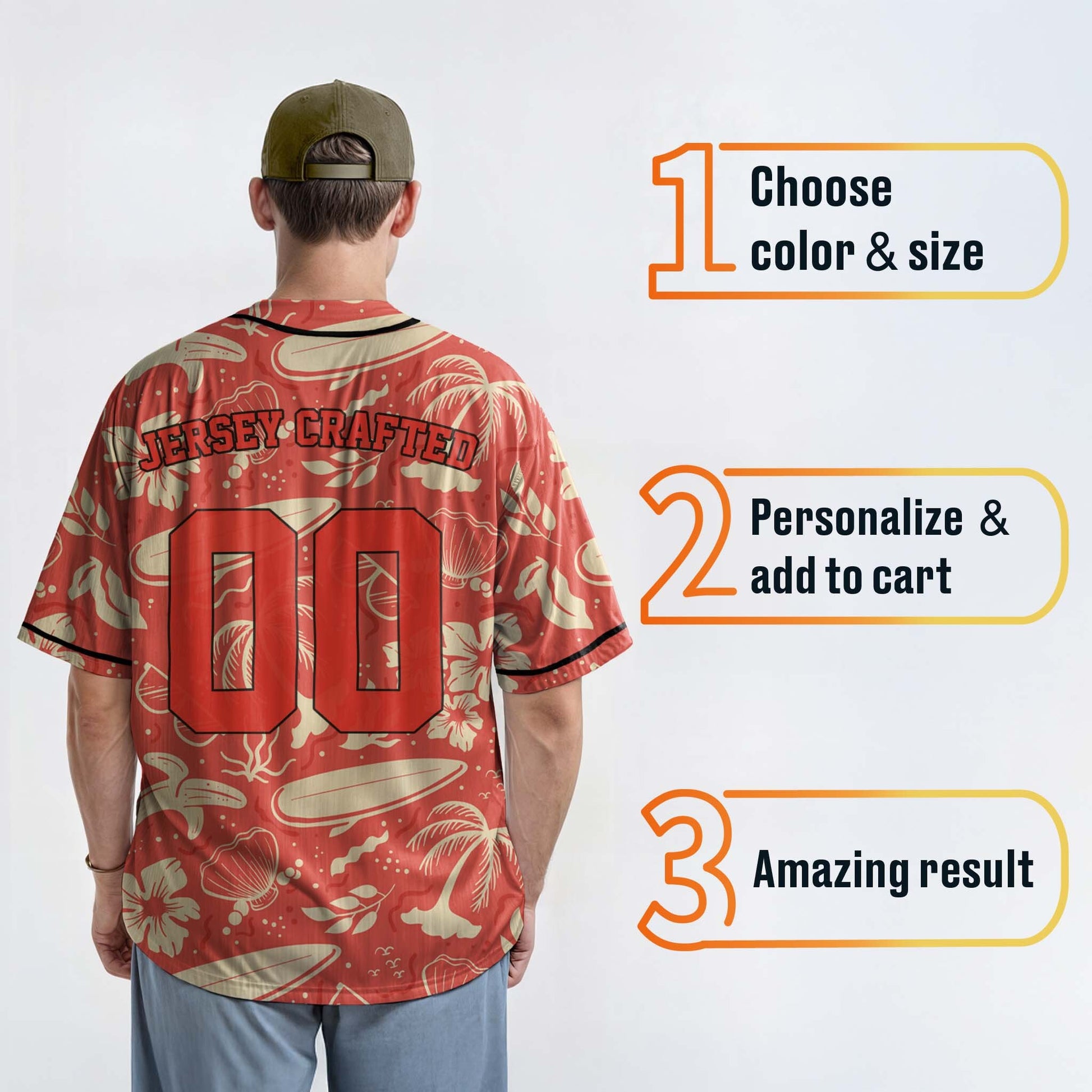 Custom Hawaiian Baseball Jersey Salmon and Black With Piping - Design Your Own
