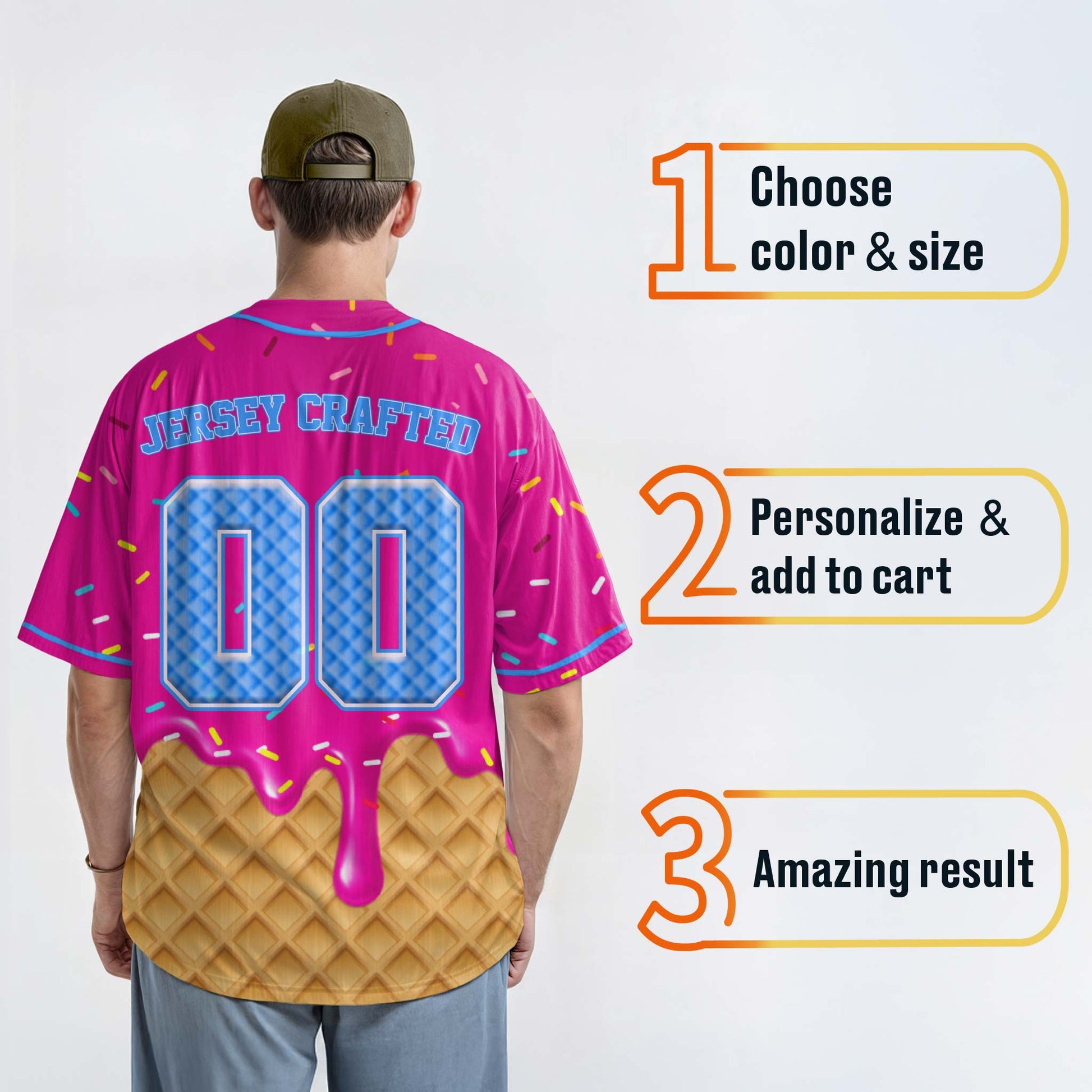 Custom Ice Cream Baseball Jersey Hot Pink and Blue with Piping - Design Your Own
