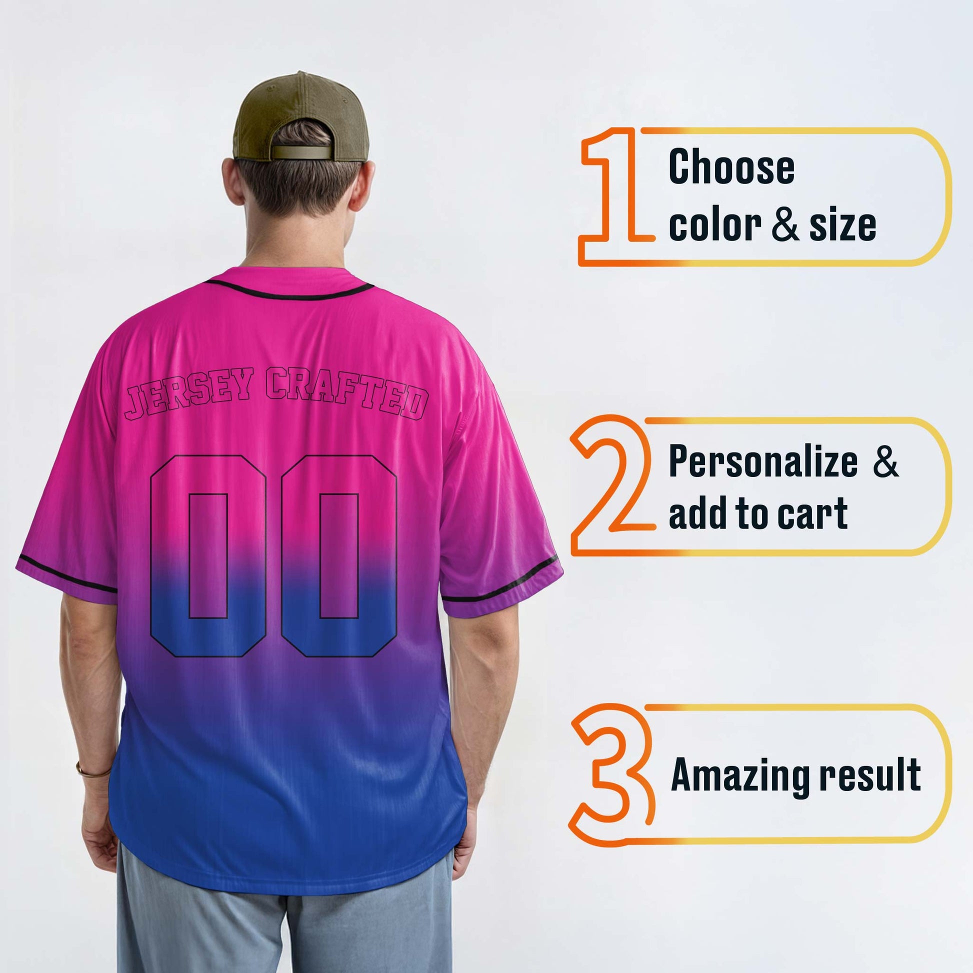 Custom Gradient Baseball Jersey Hot Pink and Cobalt With Black Piping - Design Your Own