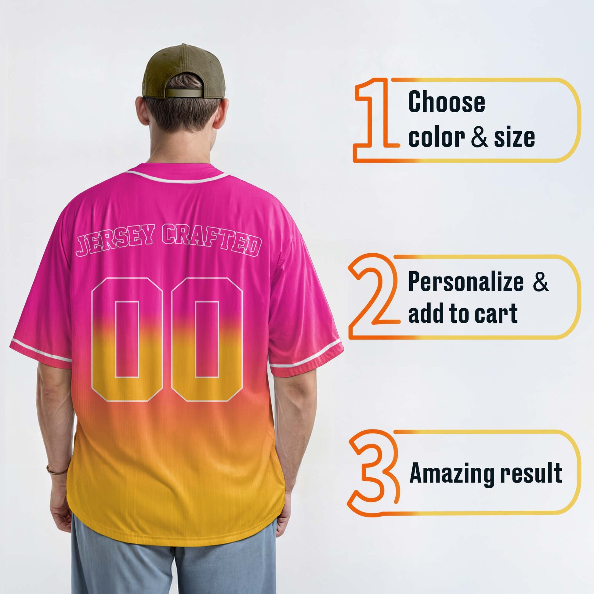 Custom Gradient Baseball Jersey Hot Pink and Yellow With White Piping - Design Your Own