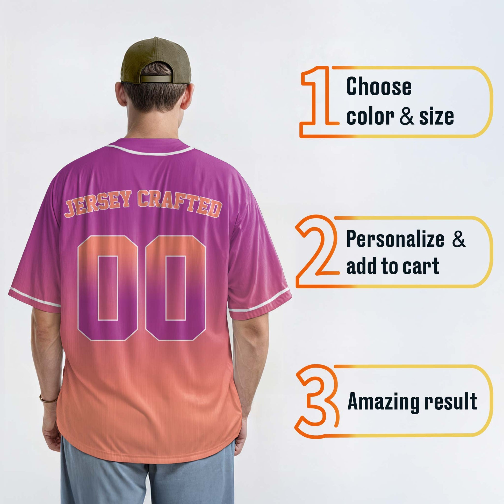 Custom Gradient Baseball Jersey Lavender and Peach With White Piping - Design Your Own