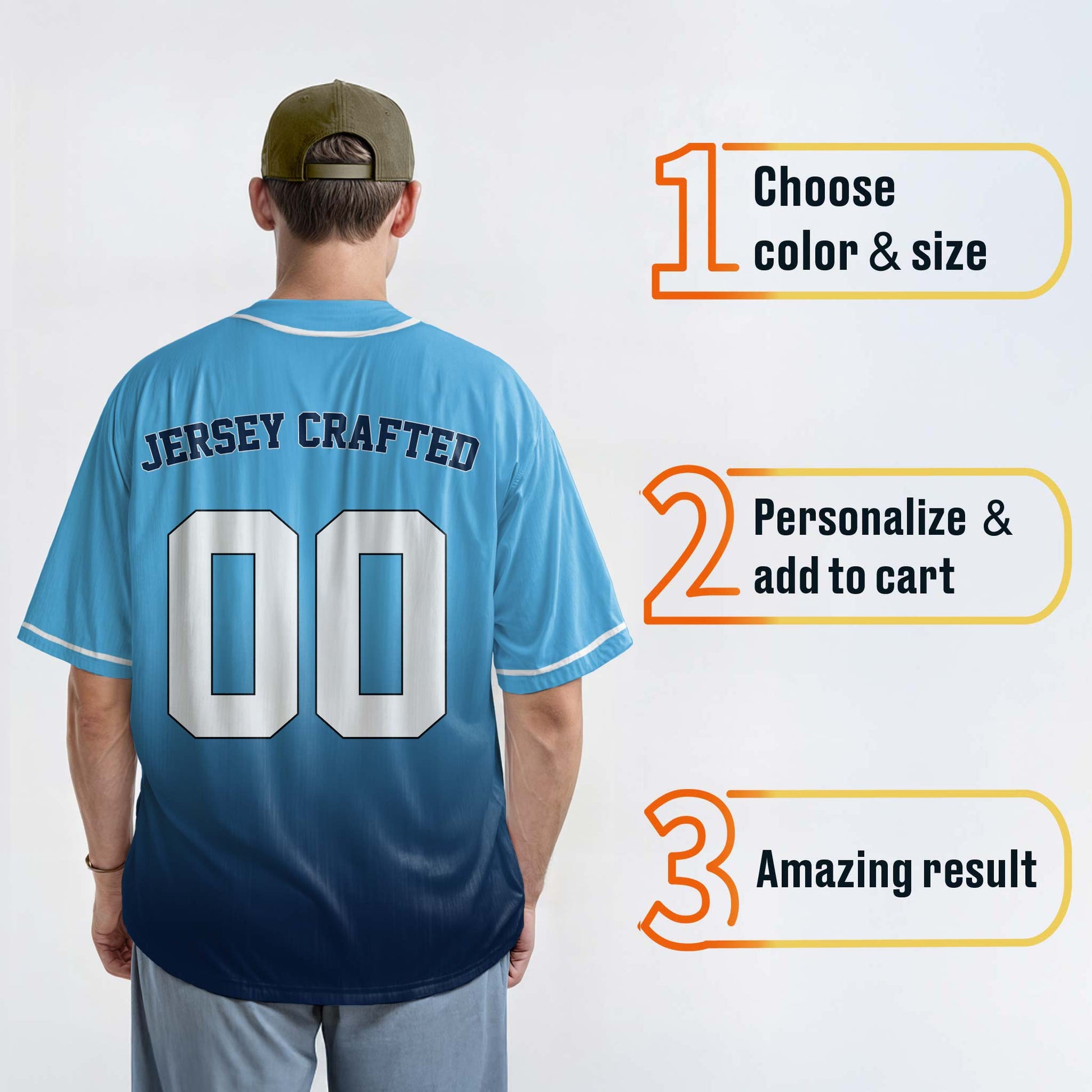 Custom Gradient Baseball Jersey Light Blue and Navy With Piping - Design Your Own