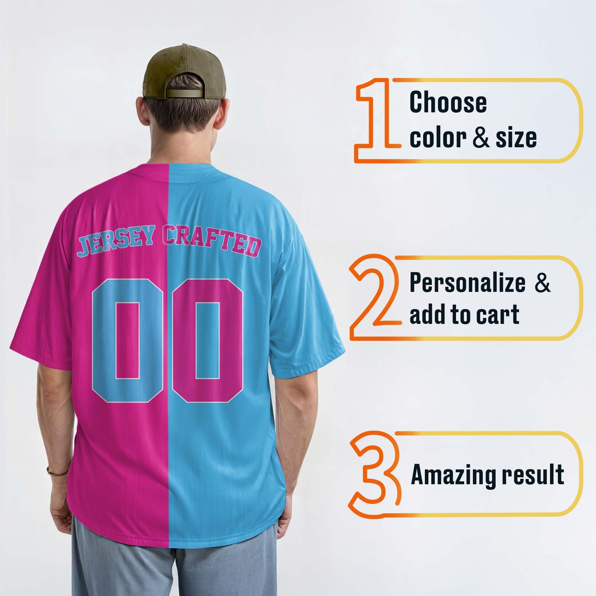 Custom Split Baseball Jersey Light Blue and Pink - Design Your Own