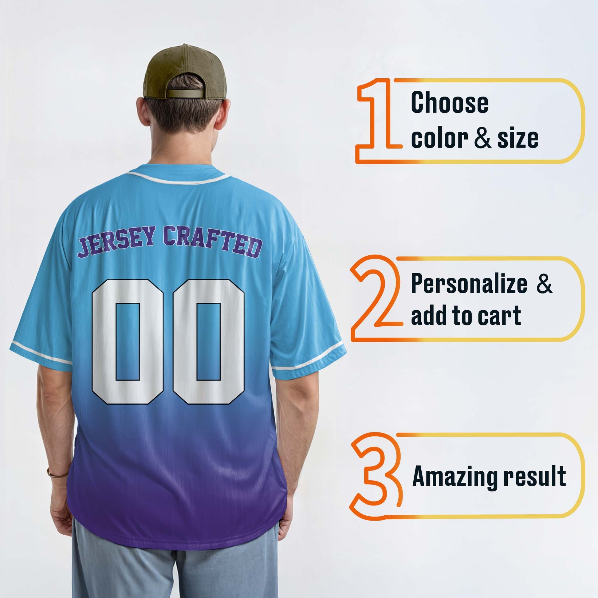 Custom Gradient Baseball Jersey Light Blue and Purple With Piping - Design Your Own