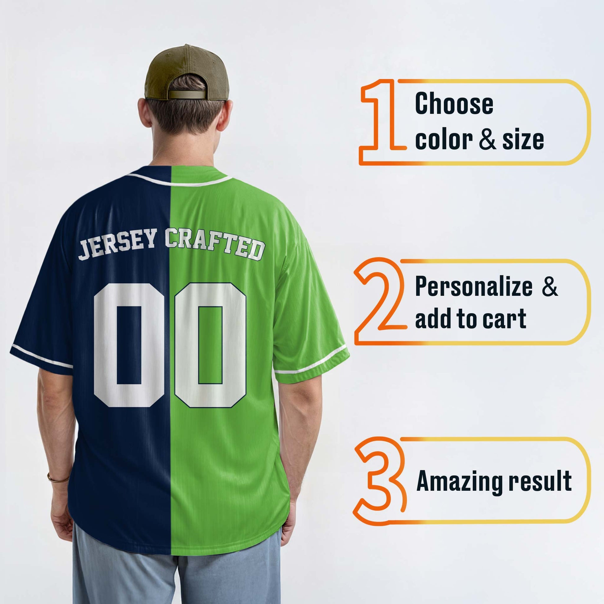 Custom Split Baseball Jersey Light Green and Navy with White Piping - Design Your Own