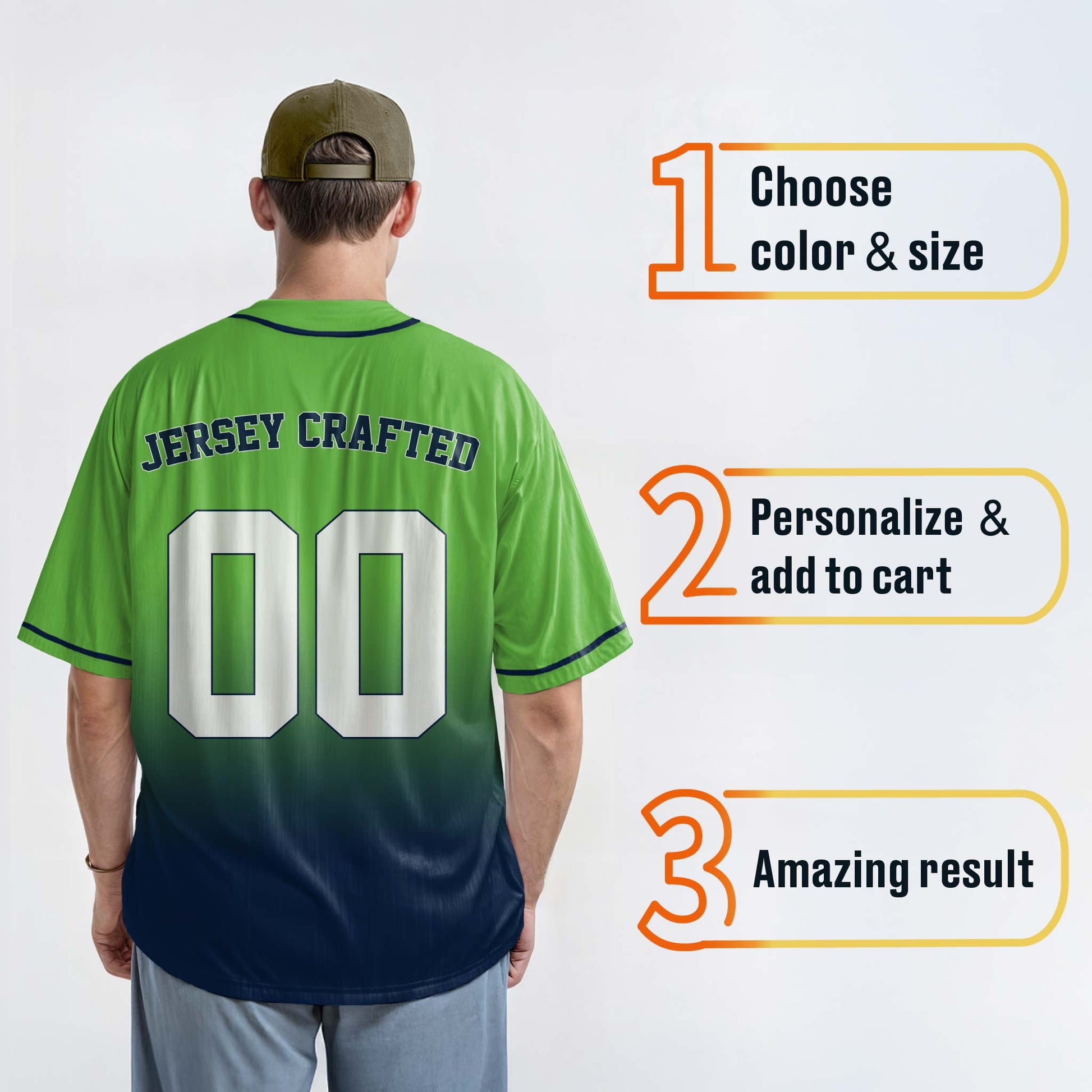 Custom Gradient Baseball Jersey Light Green and Navy With Piping - Design Your Own