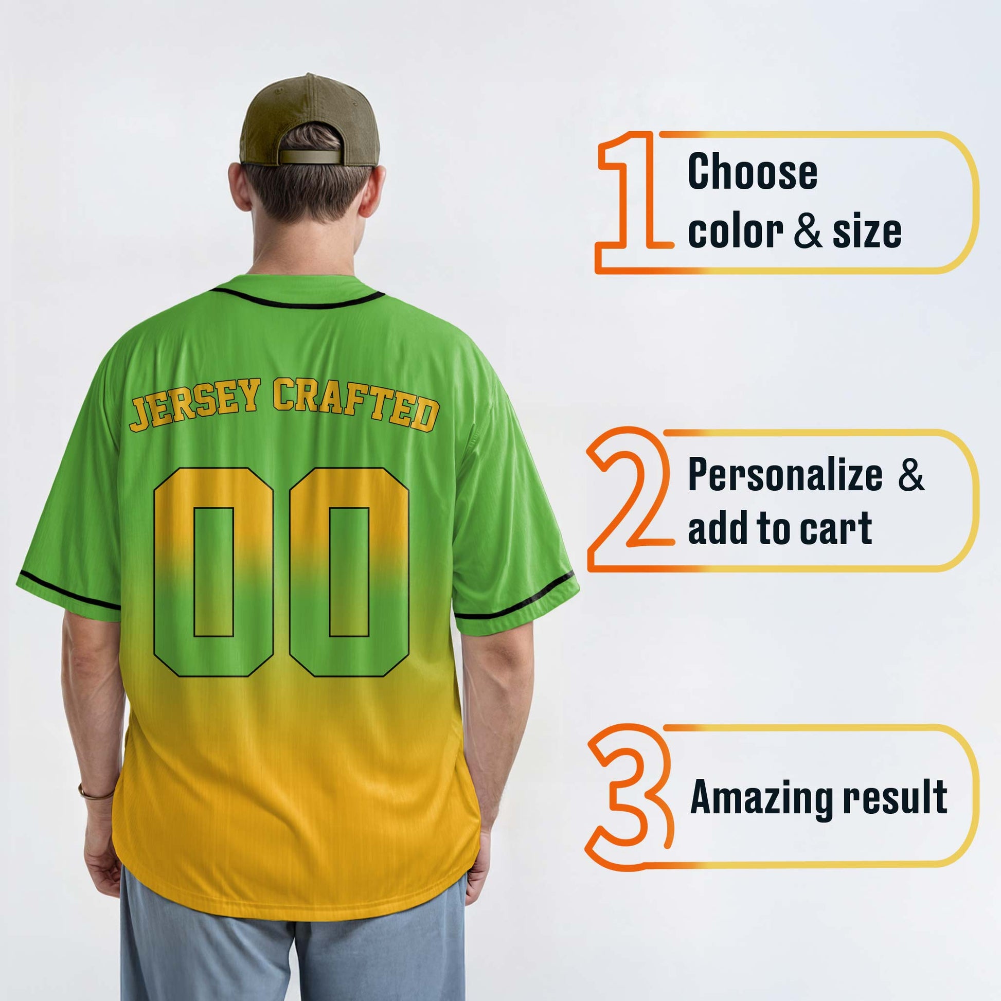 Custom Gradient Baseball Jersey Light Green and Yellow With Piping - Design Your Own