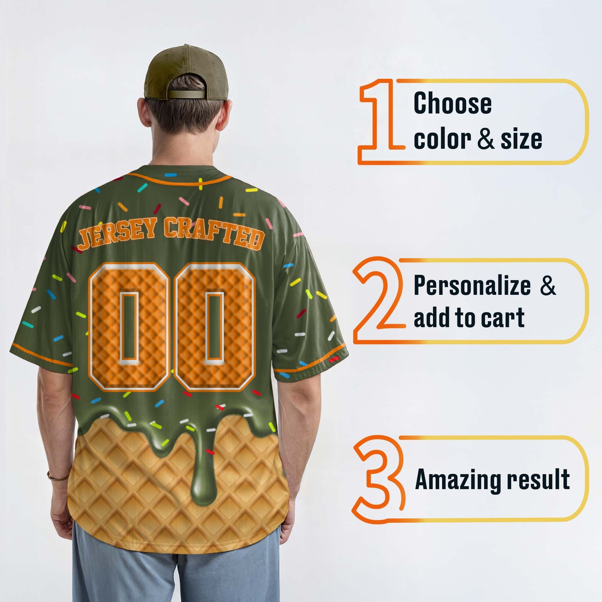 Custom Ice Cream Baseball Jersey Military Green and Orange with Piping - Design Your Own