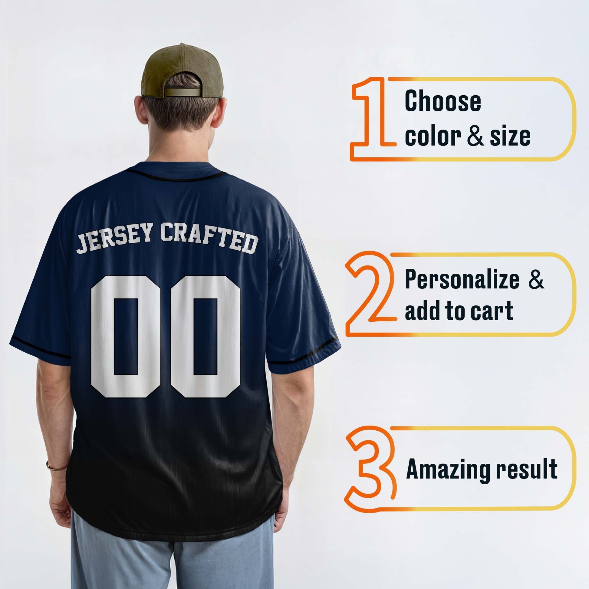 Custom Gradient Baseball Jersey Navy and Black With Piping - Design Your Own