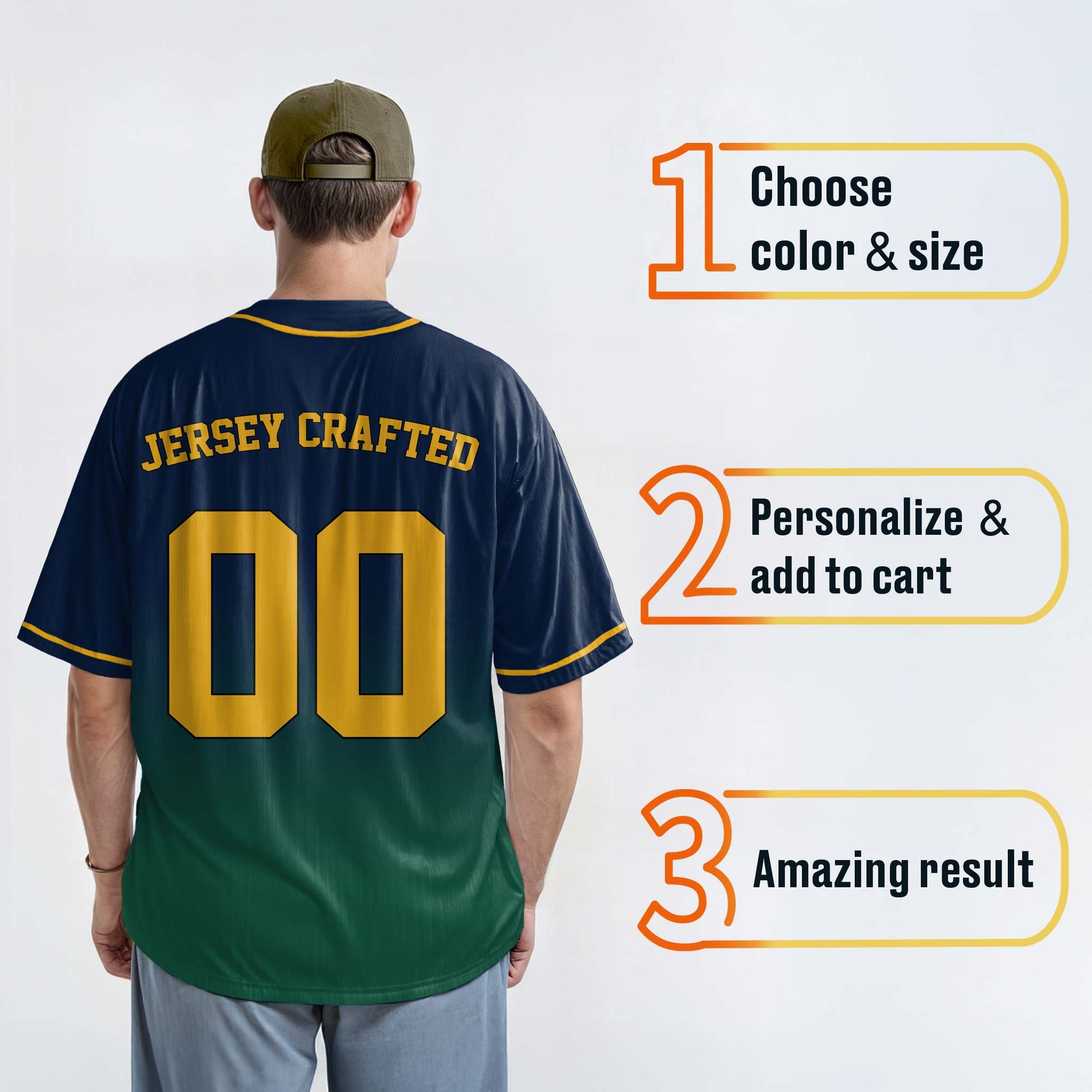 Custom Gradient Baseball Jersey Navy and Green With Piping - Design Your Own