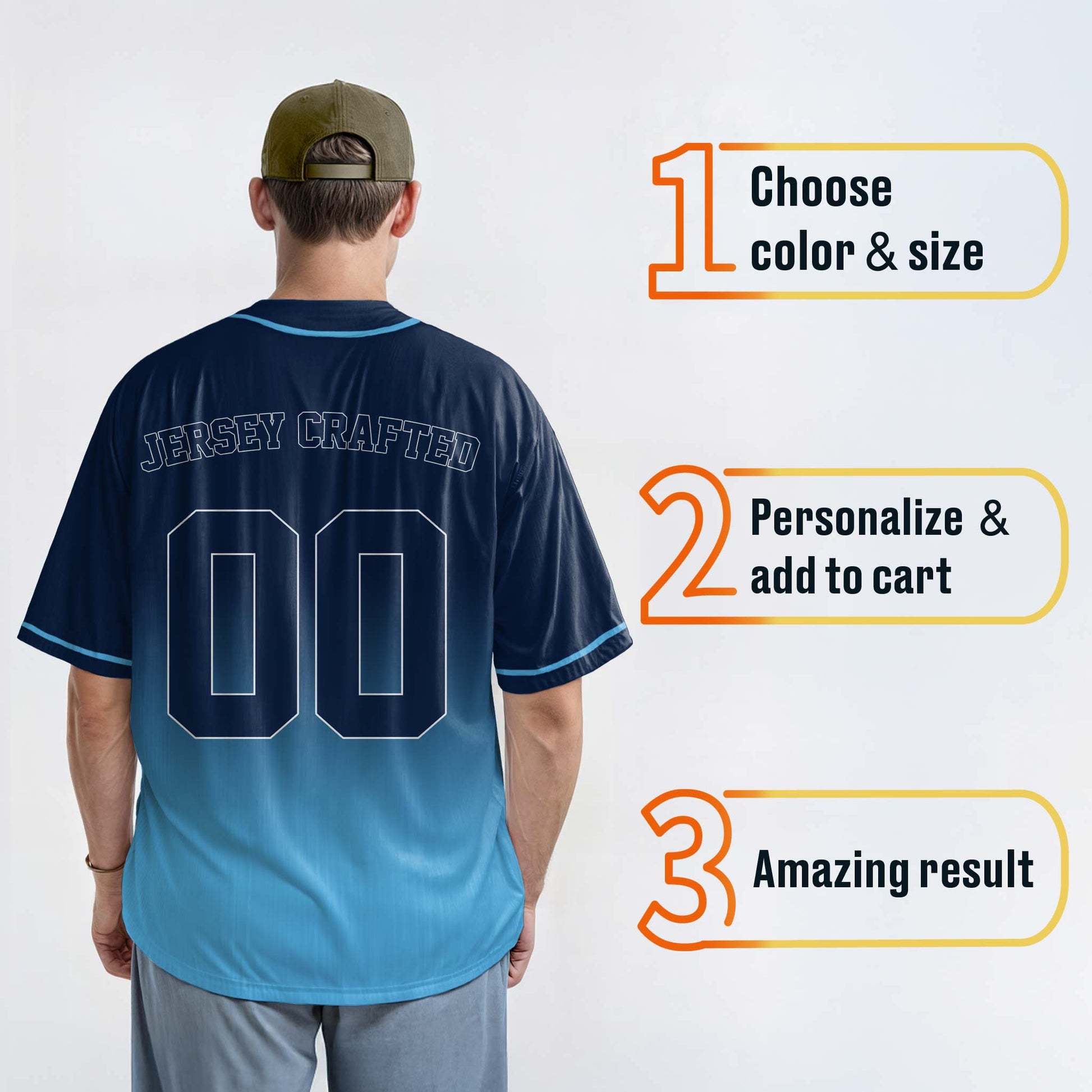 Custom Gradient Baseball Jersey Navy and Light Blue With Piping - Design Your Own