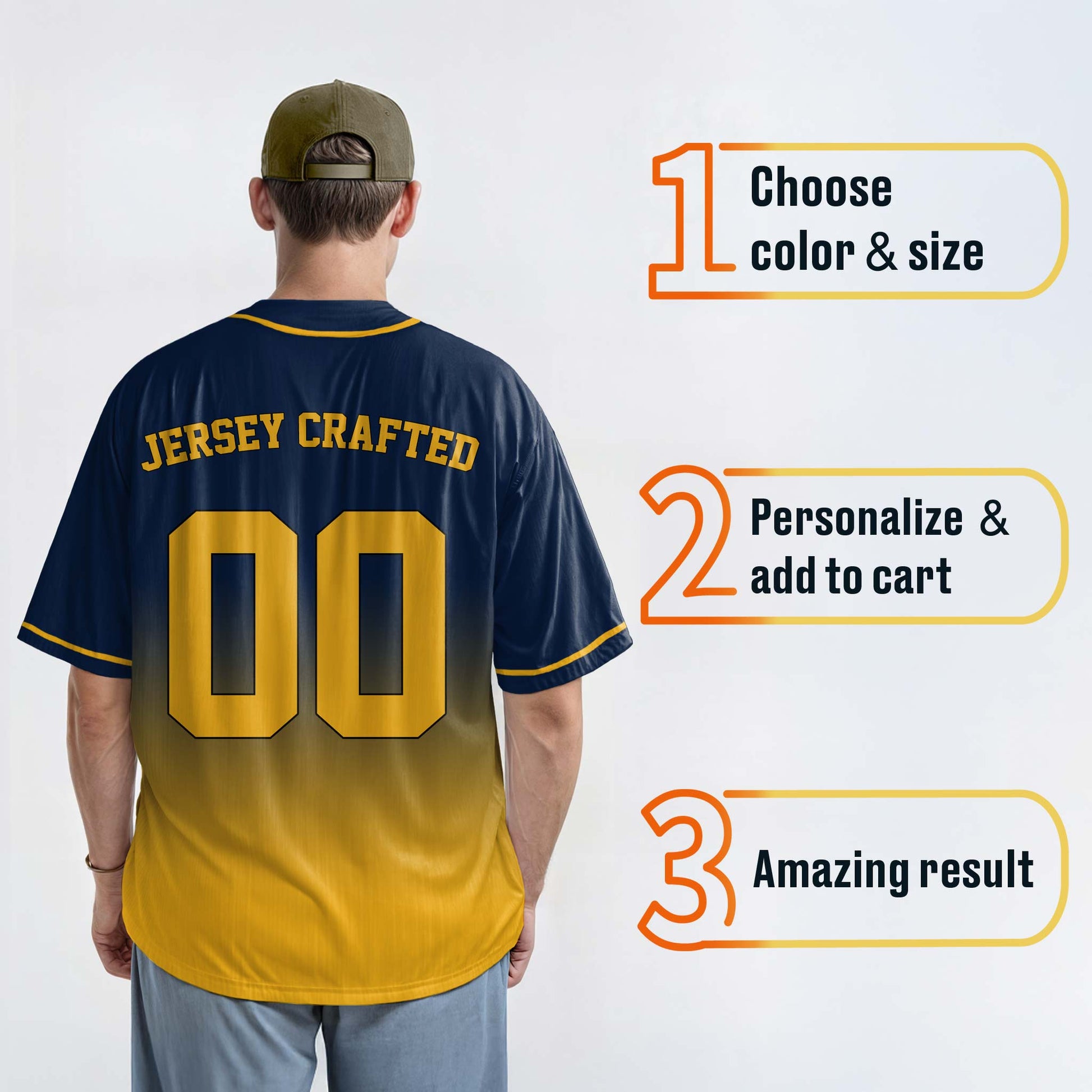 Custom Gradient Baseball Jersey Navy and Yellow With Piping - Design Your Own