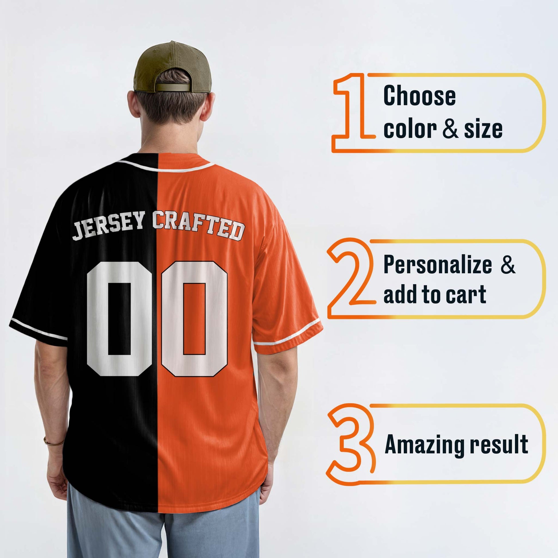 Custom Split Baseball Jersey Orange and Black With White Piping - Design Your Own