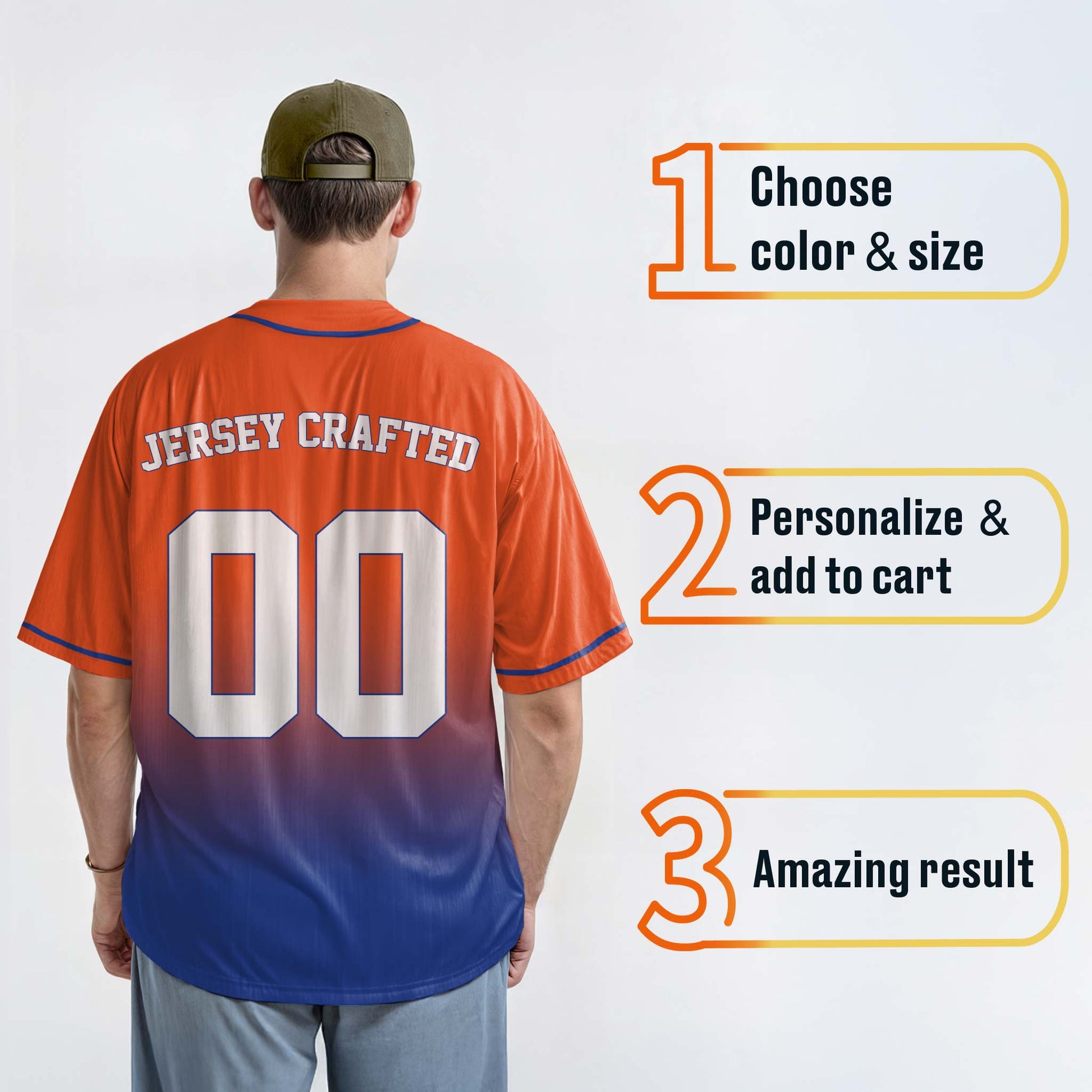 Custom Gradient Baseball Jersey Orange and Cobalt With Piping - Design Your Own