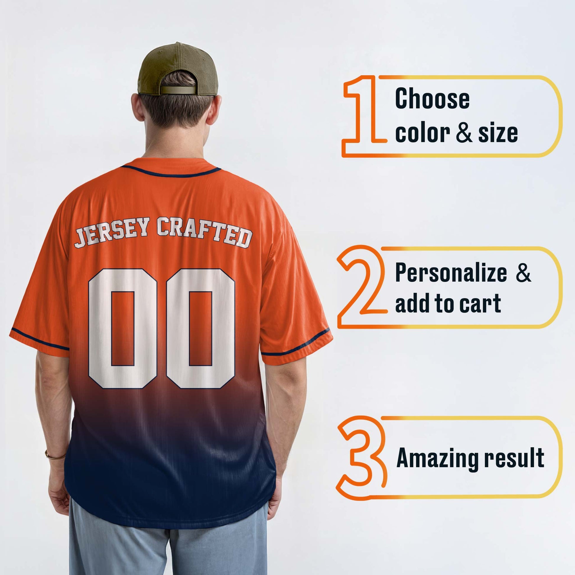 Custom Gradient Baseball Jersey Orange and Navy With Piping - Design Your Own