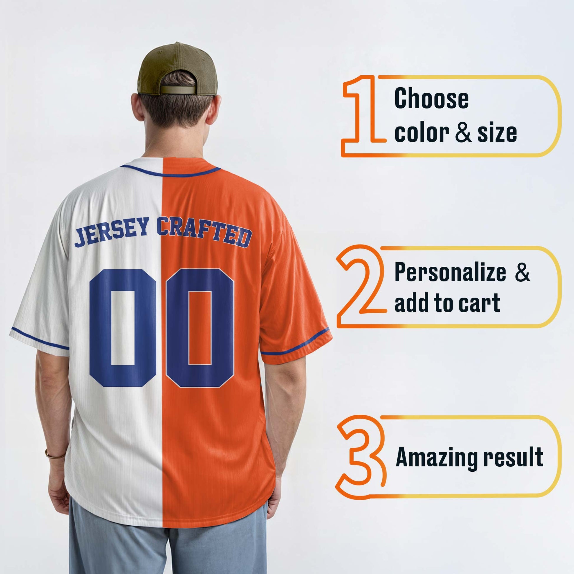Custom Split Baseball Jersey Orange and White With Navy Piping - Design Your Own