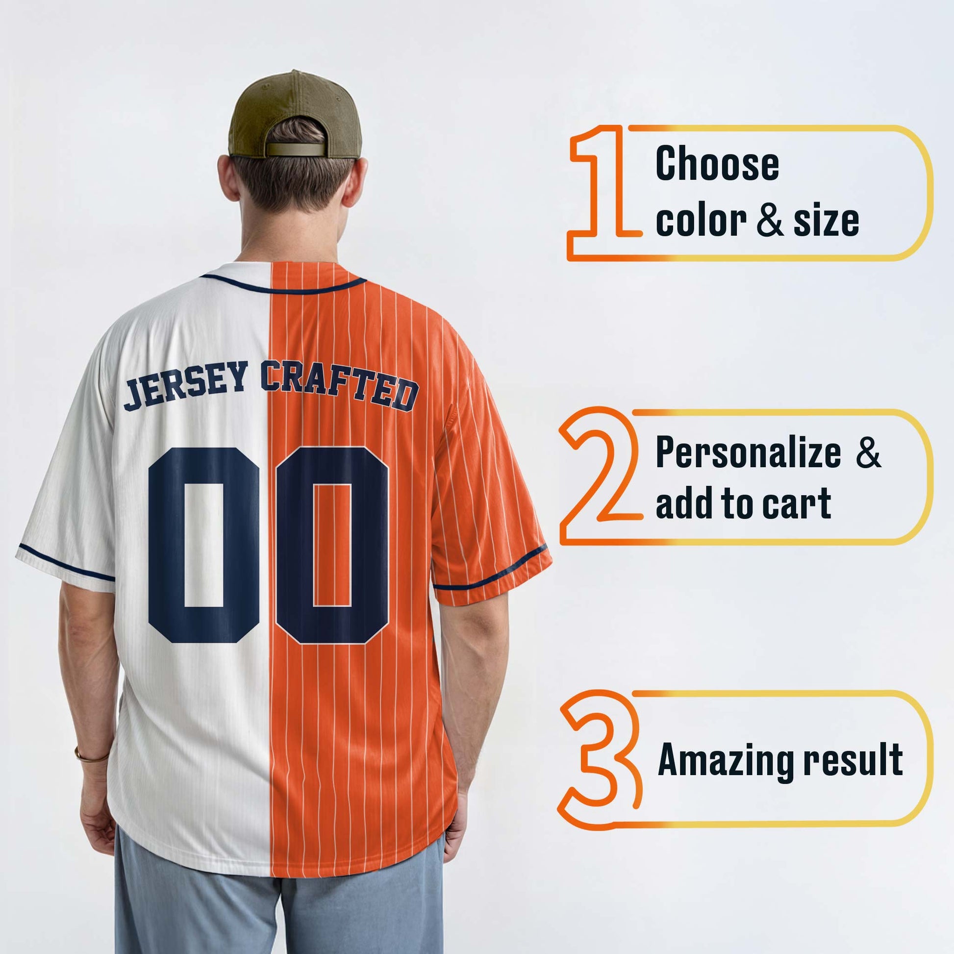 Custom Pinstripe Split Baseball Jersey Orange and White with Navy Piping - Design Your Own