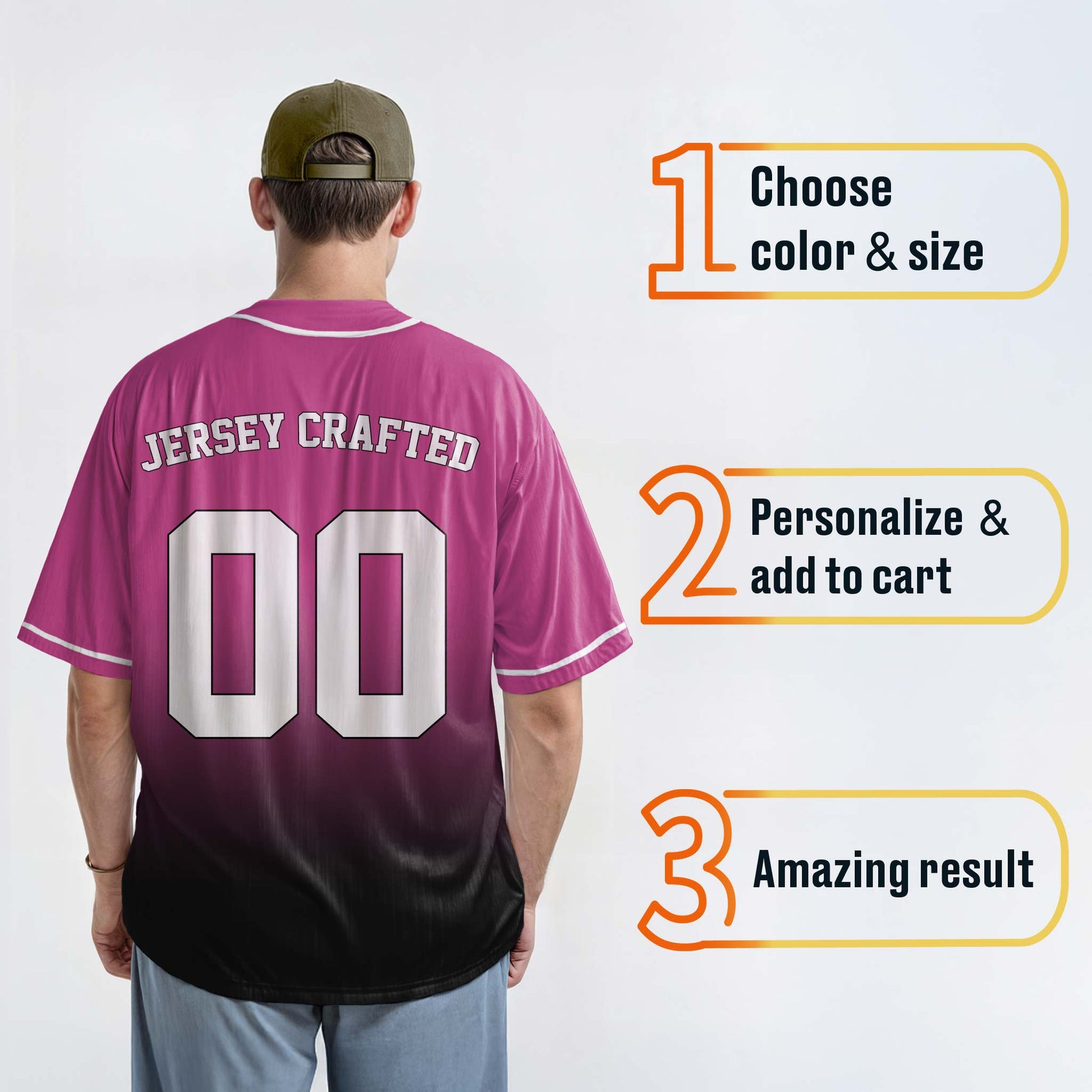 Custom Gradient Baseball Jersey Light Pink and Black With Piping - Design Your Own