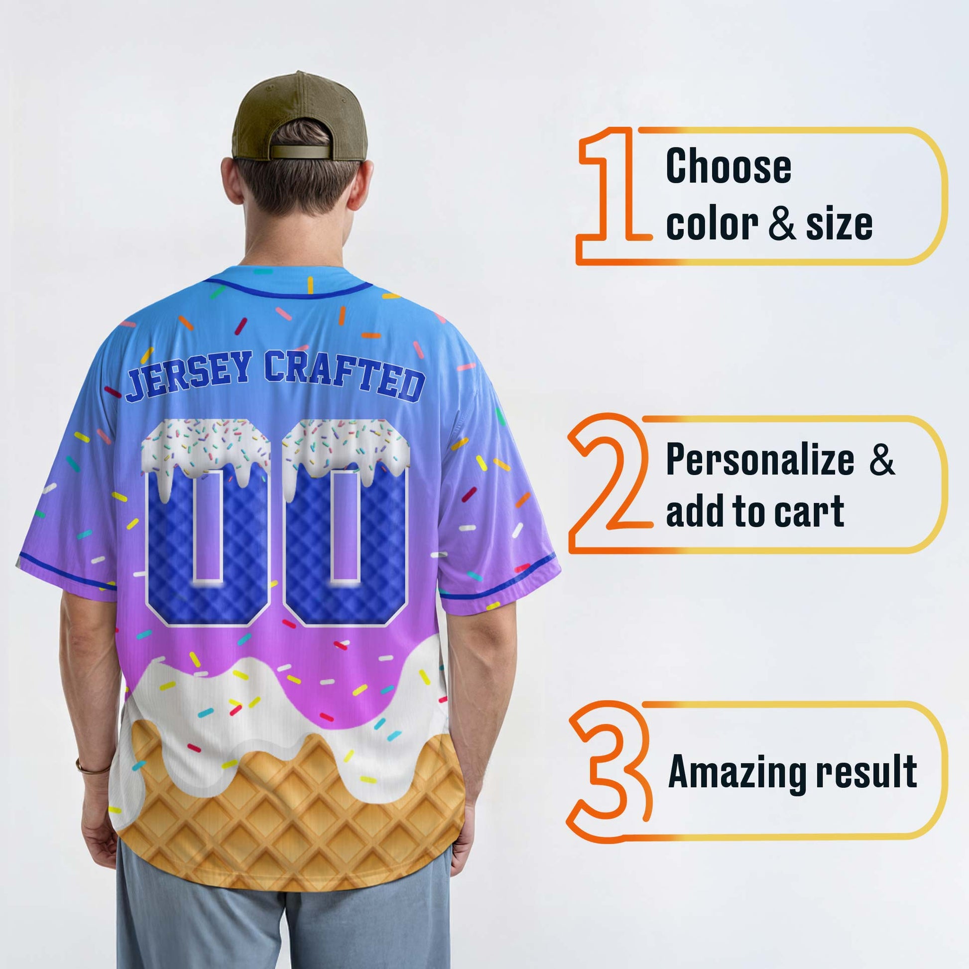 Custom Ice Cream Baseball Jersey Gradient Pink and Blue with Piping - Design Your Own