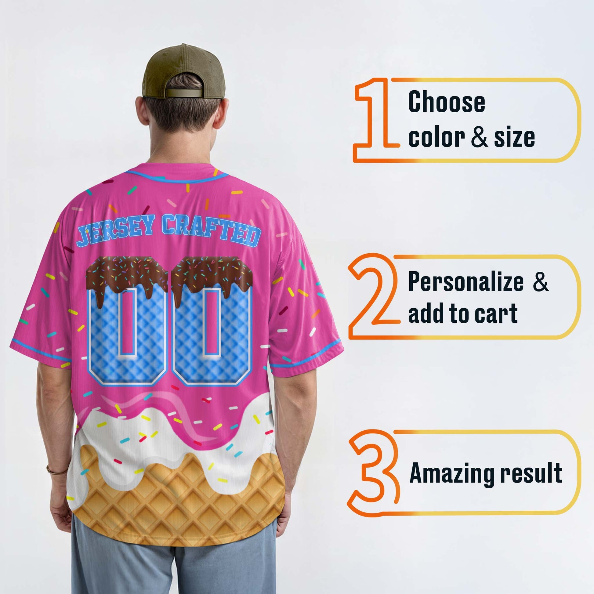 Custom Ice Cream Baseball Jersey Pink and Blue with Piping - Design Your Own