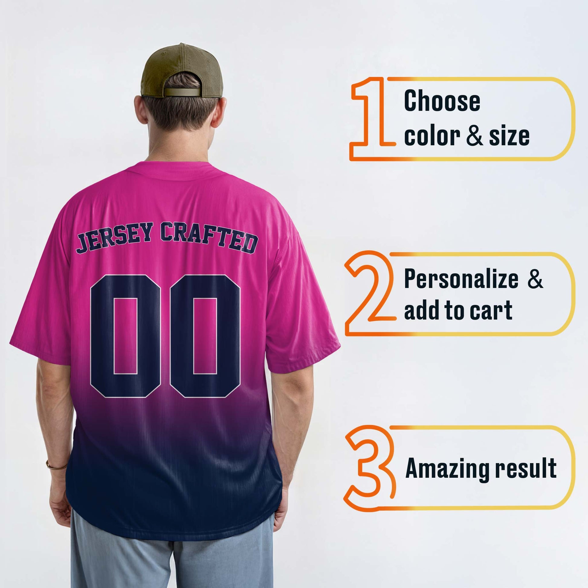 Custom Gradient Baseball Jersey Pink and Navy With Piping - Design Your Own