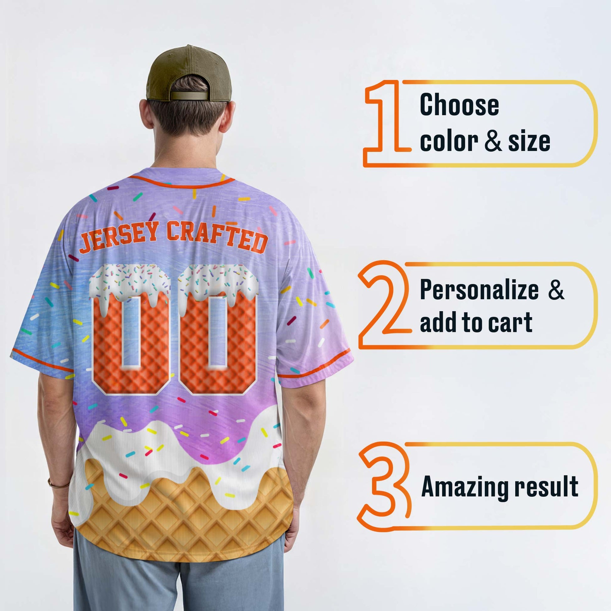 Custom Ice Cream Baseball Jersey Gradient Pink and Orange with Piping - Design Your Own