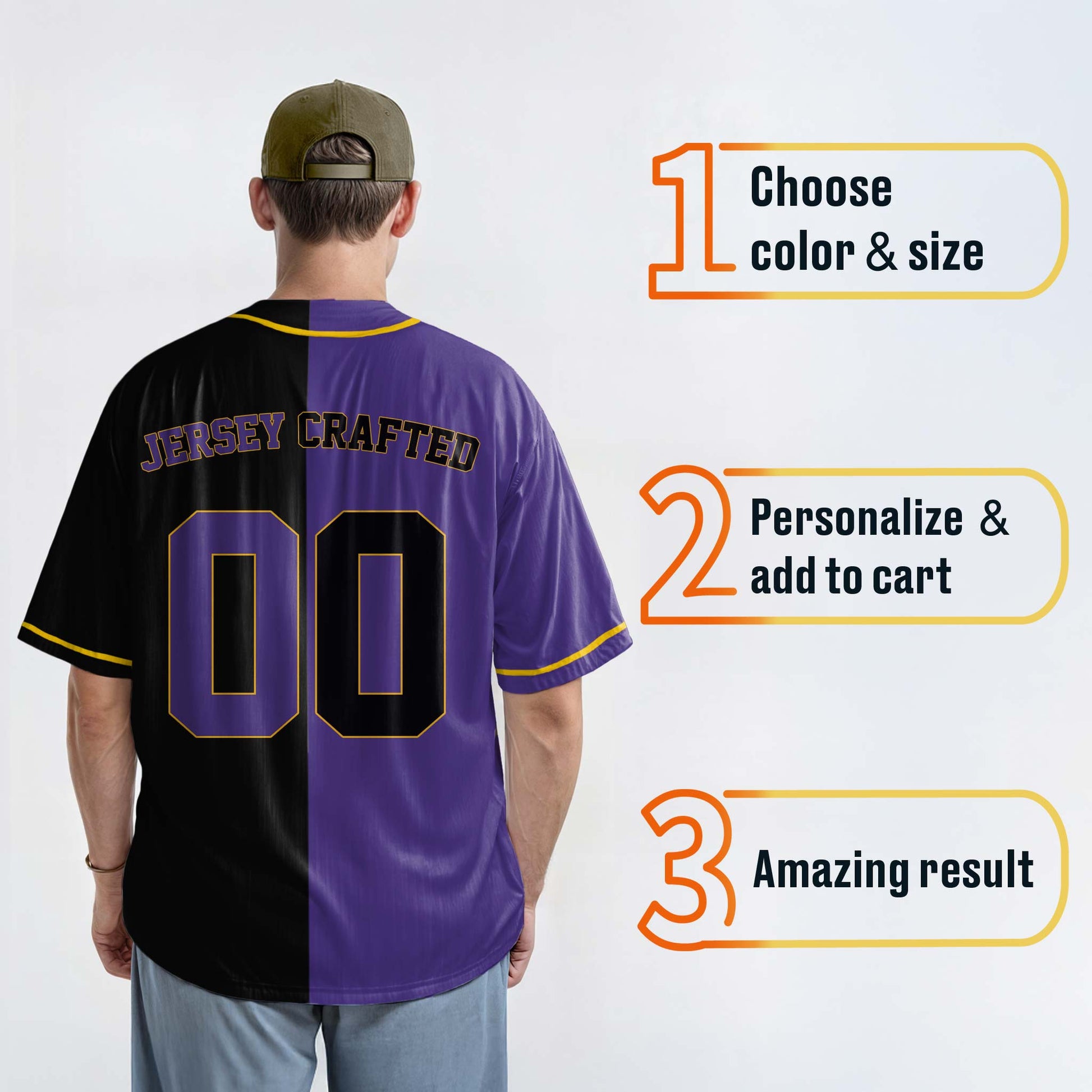 Custom Split Baseball Jersey Purple and Black with Yellow Piping - Design Your Own