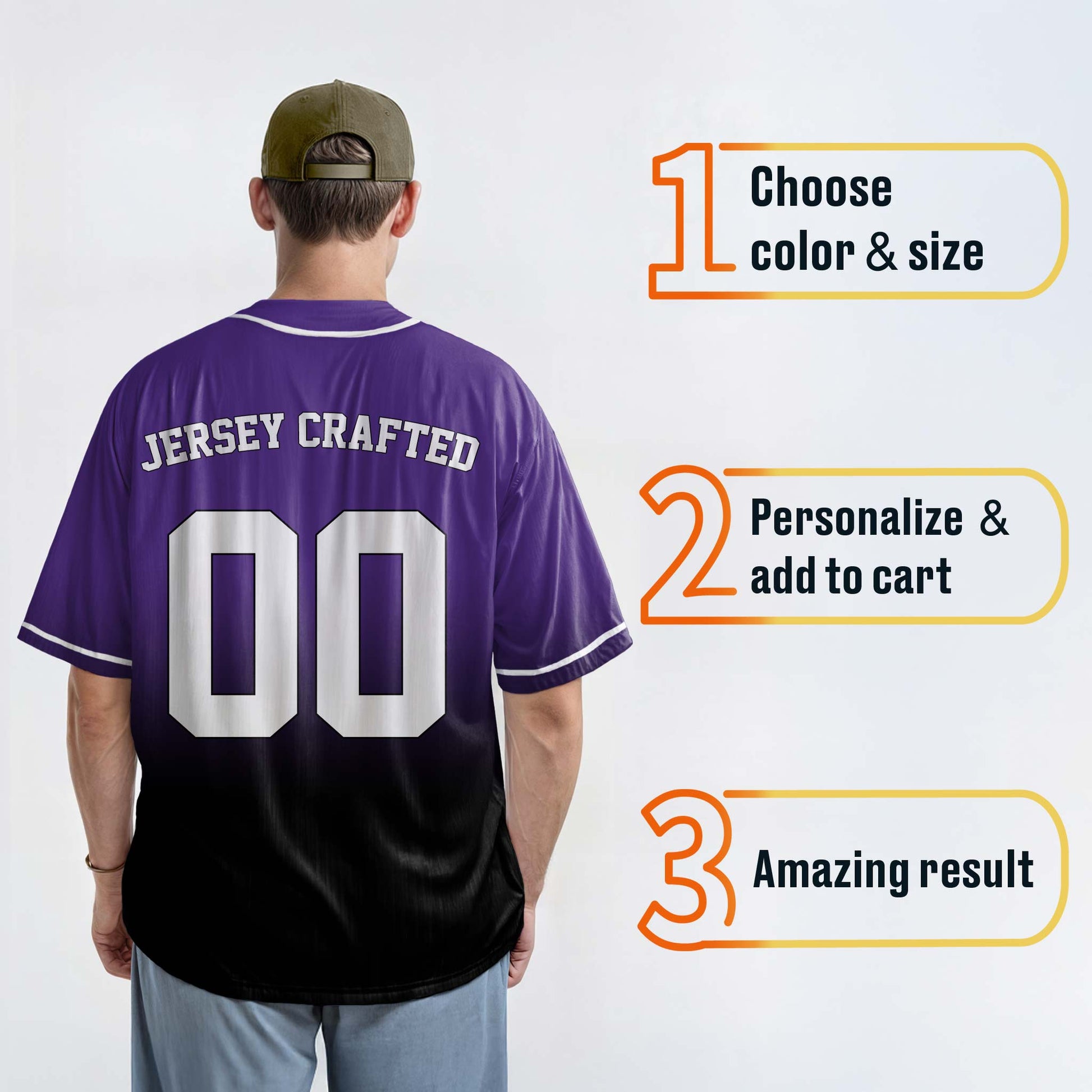 Custom Gradient Baseball Jersey Purple and Black With Piping - Design Your Own