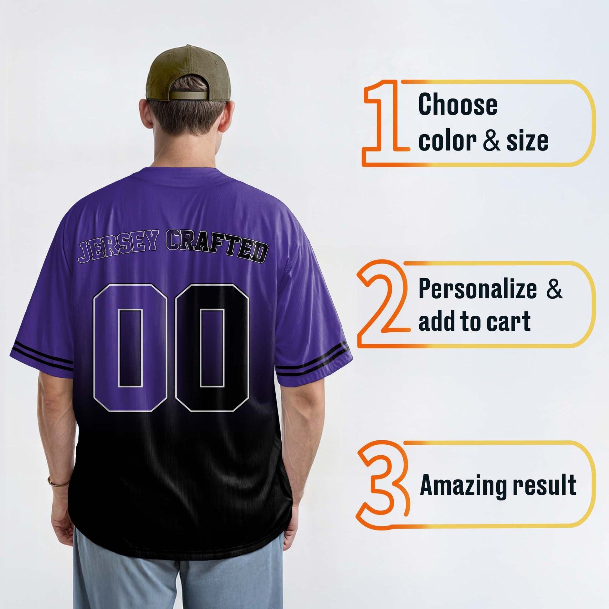 Custom Matching Couple Jerseys Gradient Purple and Black - Her King and His Queen - Design Your Own