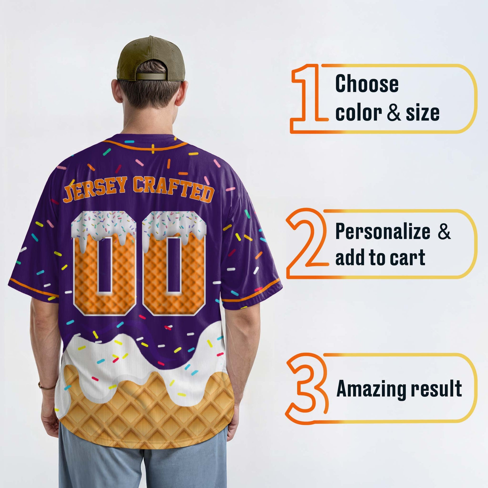 Custom Ice Cream Baseball Jersey Purple and Orange with Piping - Design Your Own