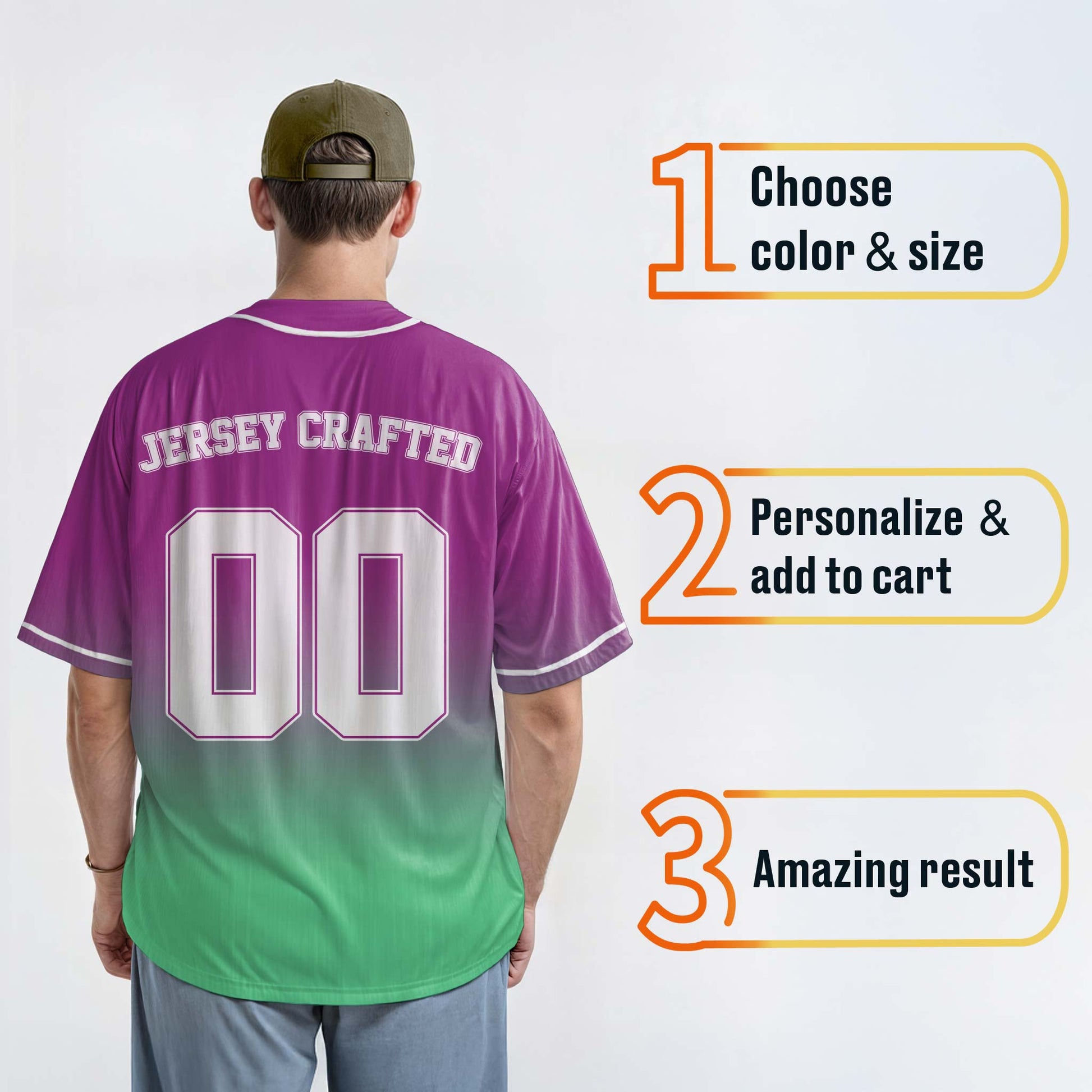 Custom Gradient Baseball Jersey Purple and Turquoise With White Piping - Design Your Own