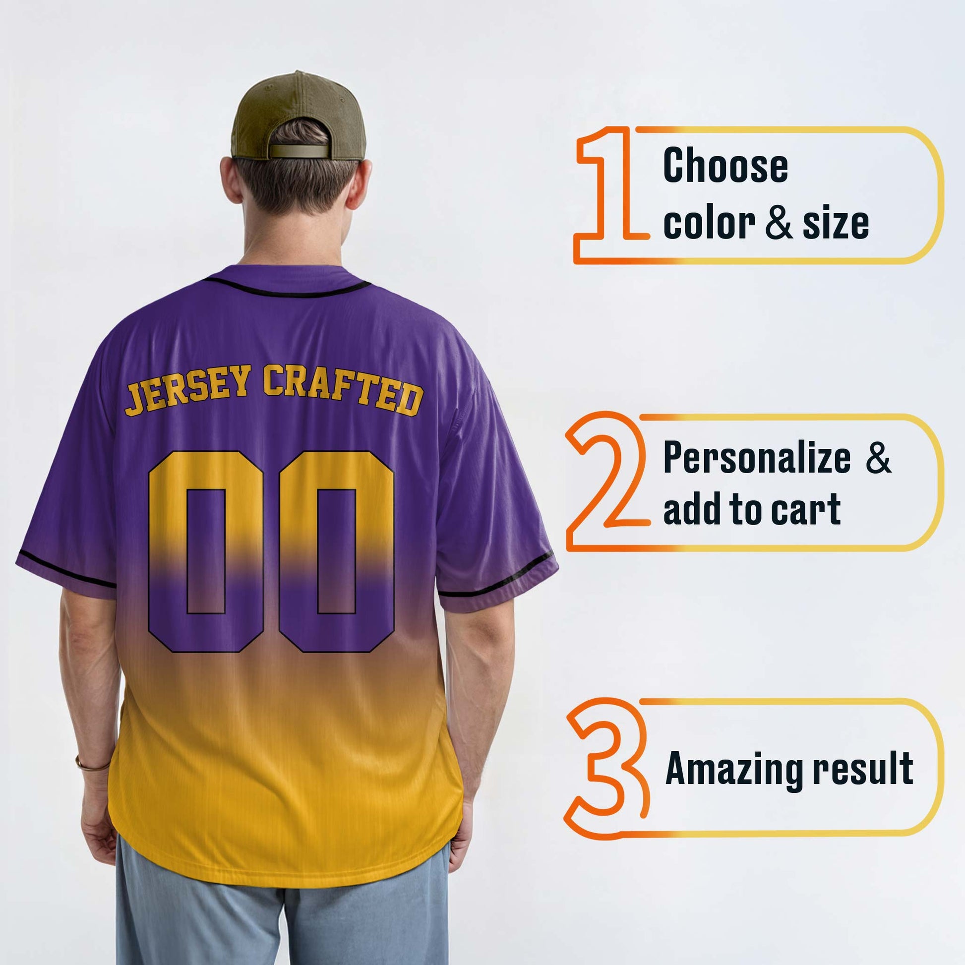 Custom Gradient Baseball Jersey Purple and Yellow With Piping - Design Your Own