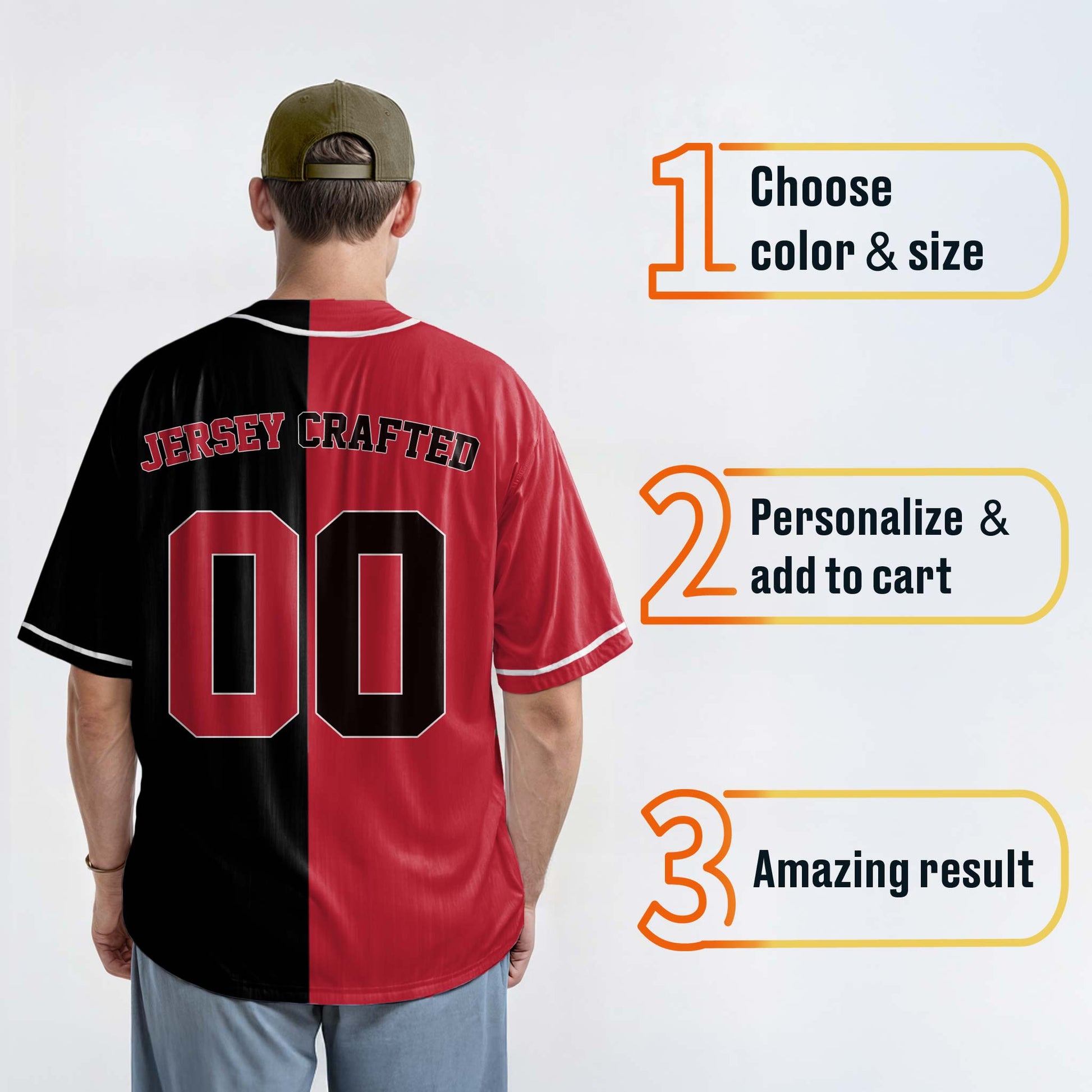 Custom Split Baseball Jersey Red and Black With White Piping - Design Your Own