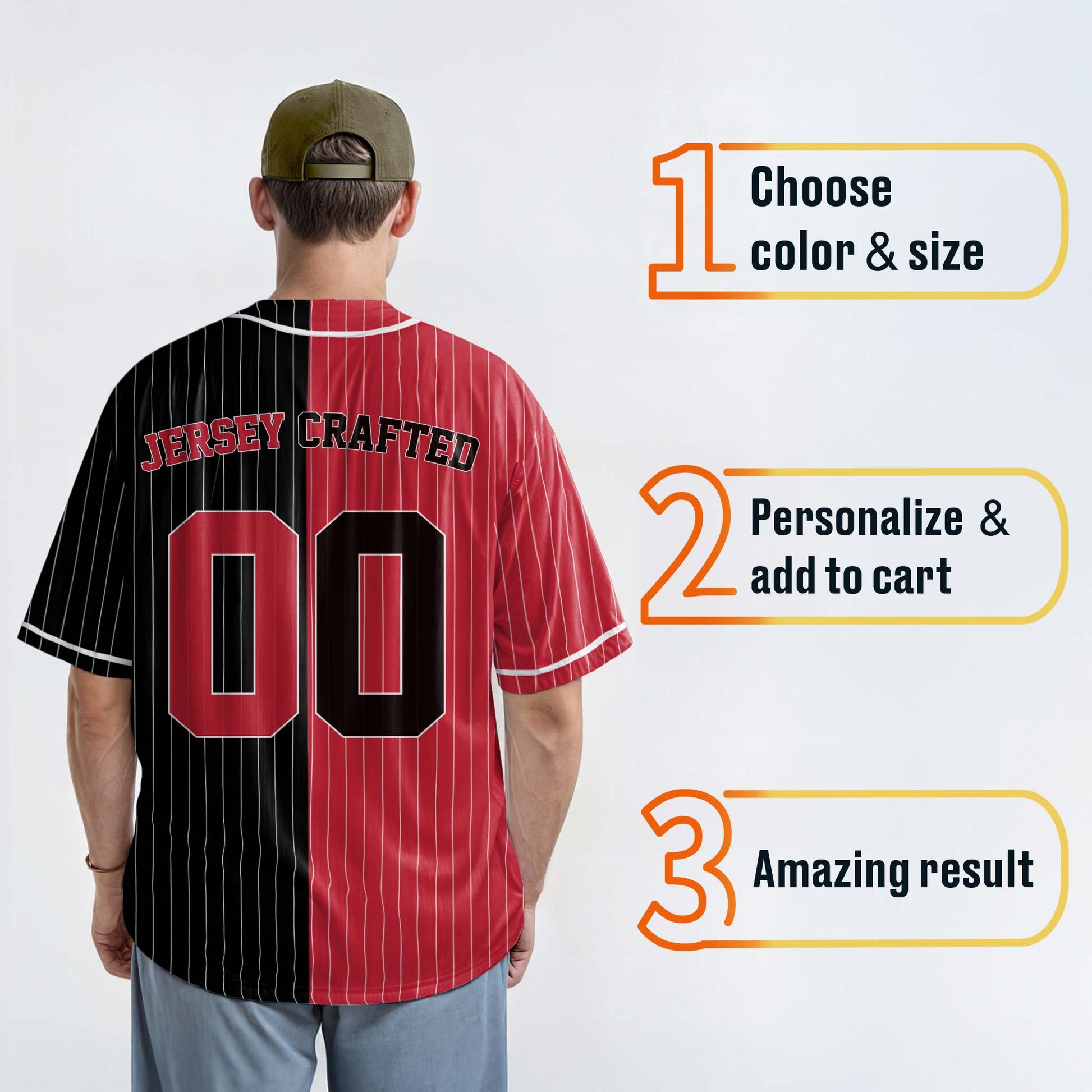 Custom Pinstripe Split Baseball Jersey Red and Black with White Piping - Design Your Own