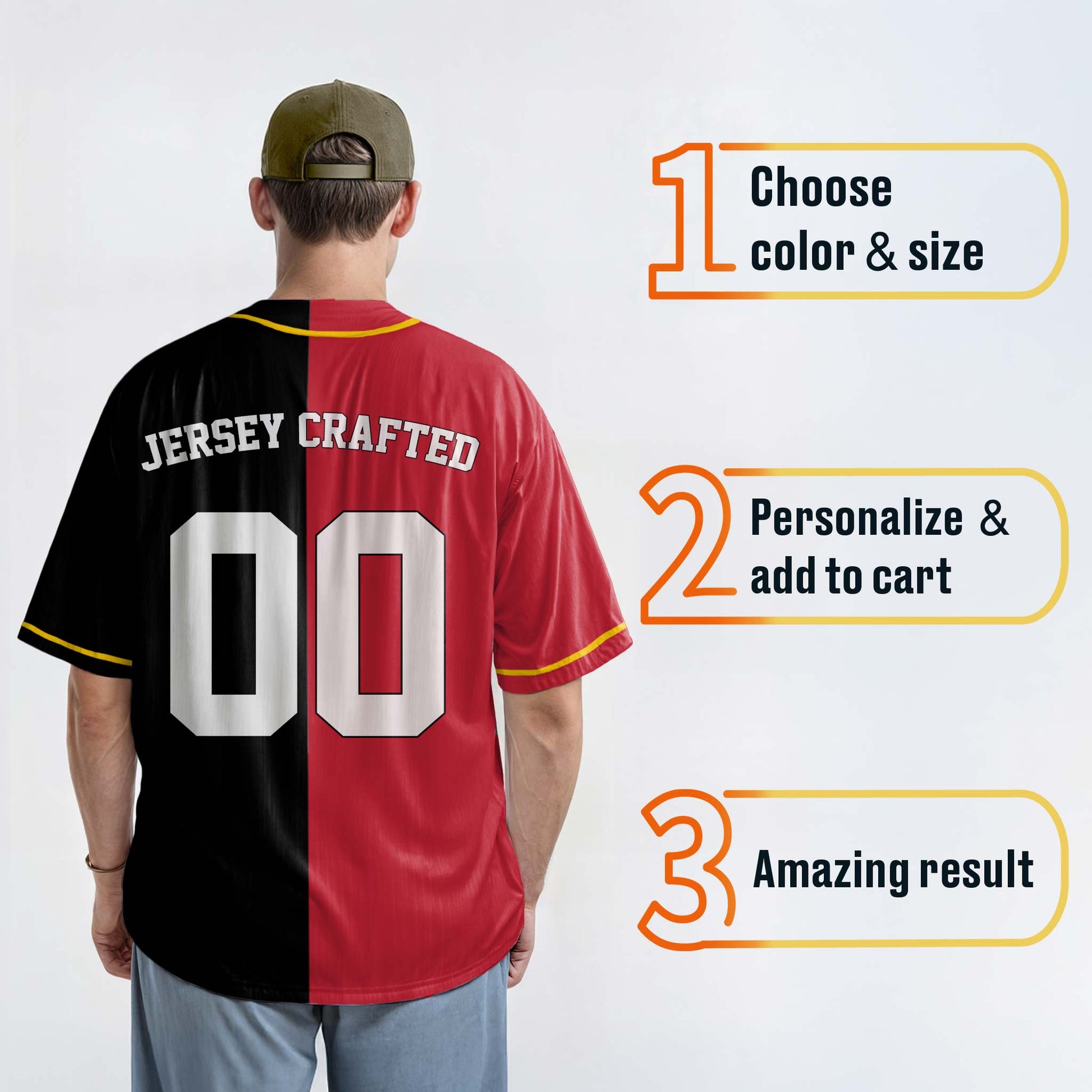 Custom Split Baseball Jersey Red and Black With Yellow Piping - Design Your Own