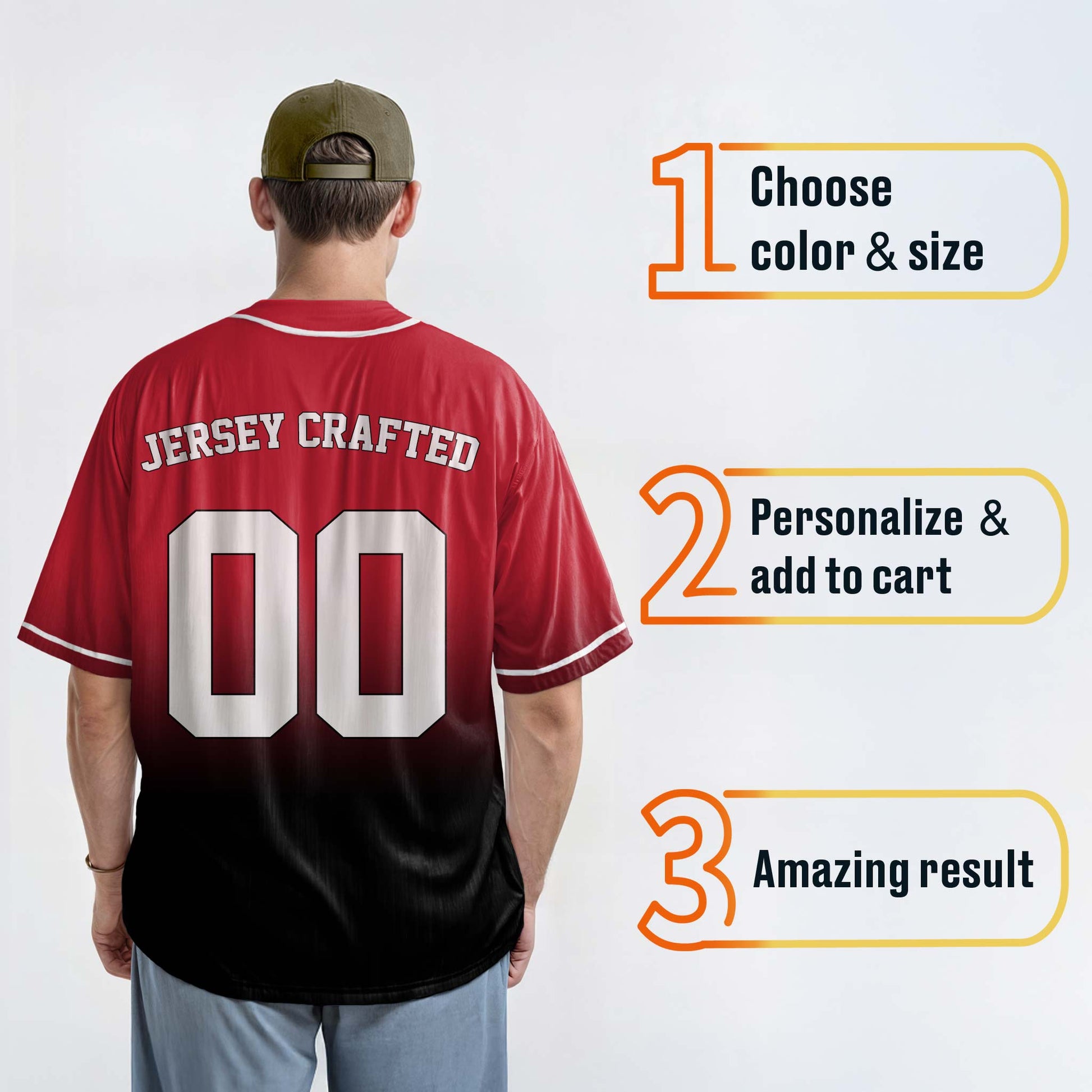 Custom Gradient Baseball Jersey Red and Black With Piping - Design Your Own