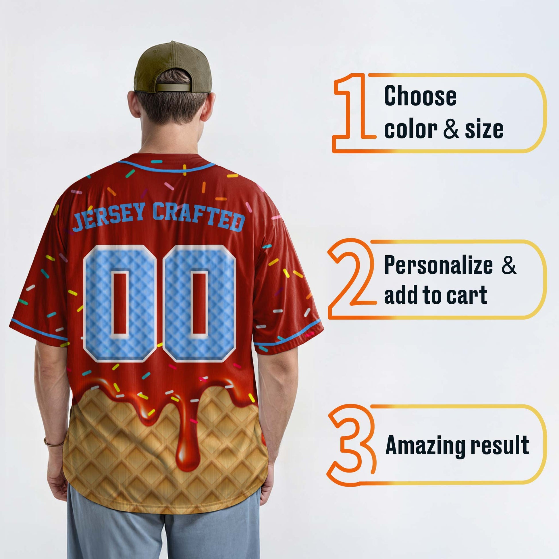 Custom Ice Cream Baseball Jersey Red and Blue with Piping - Design Your Own