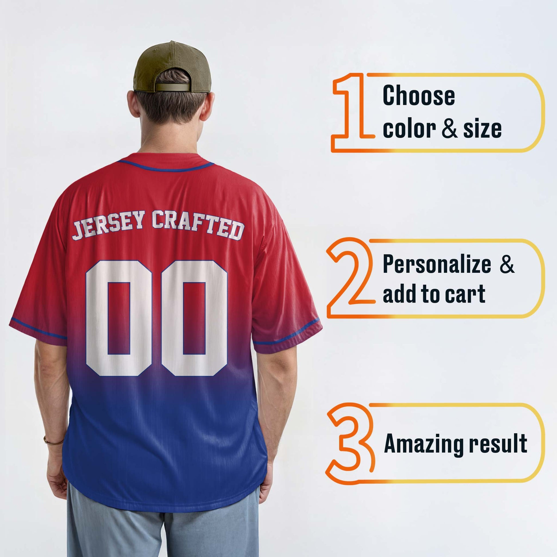 Custom Gradient Baseball Jersey Red and Cobalt With Piping - Design Your Own