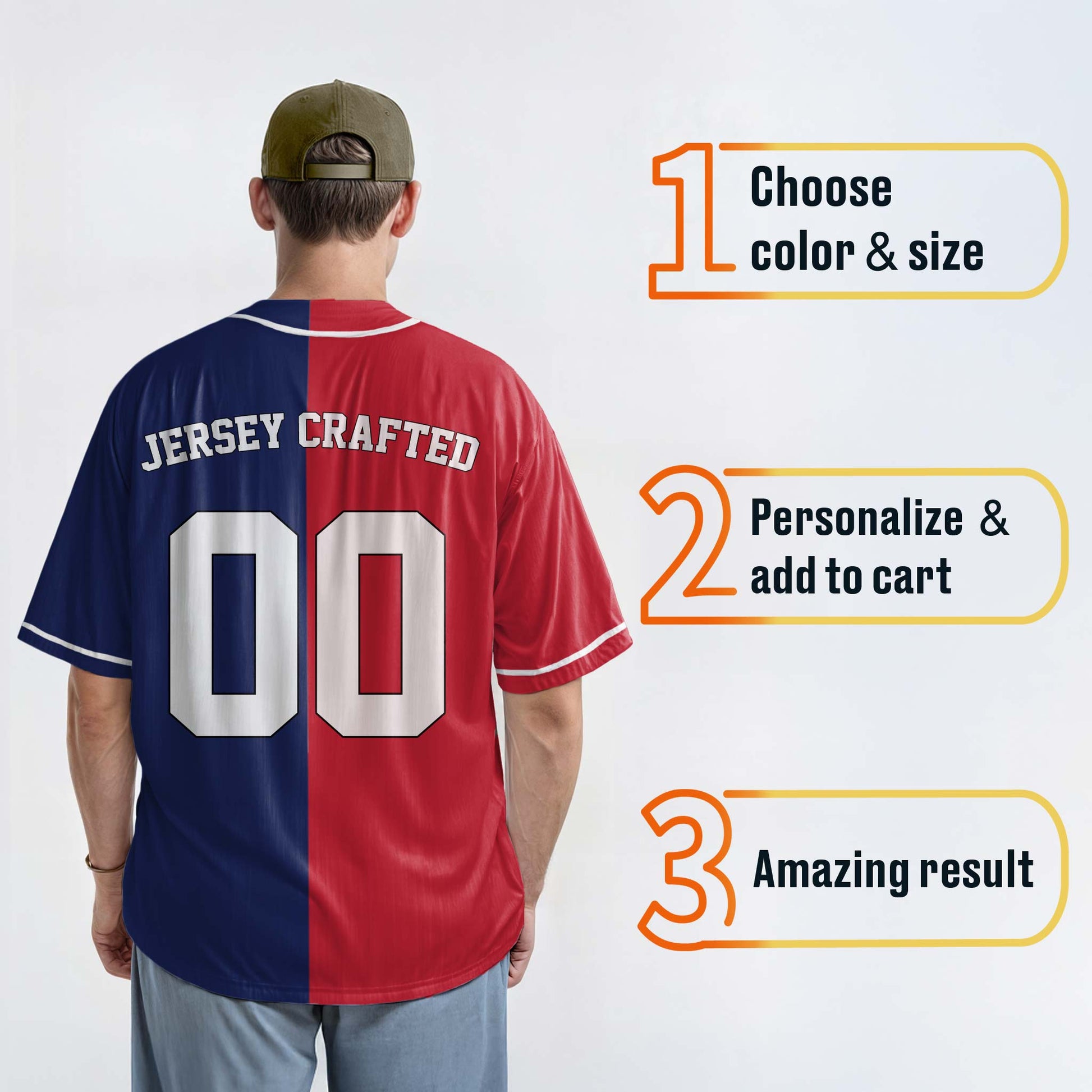 Custom Split Baseball Jersey Red and Navy With White Piping - Design Your Own