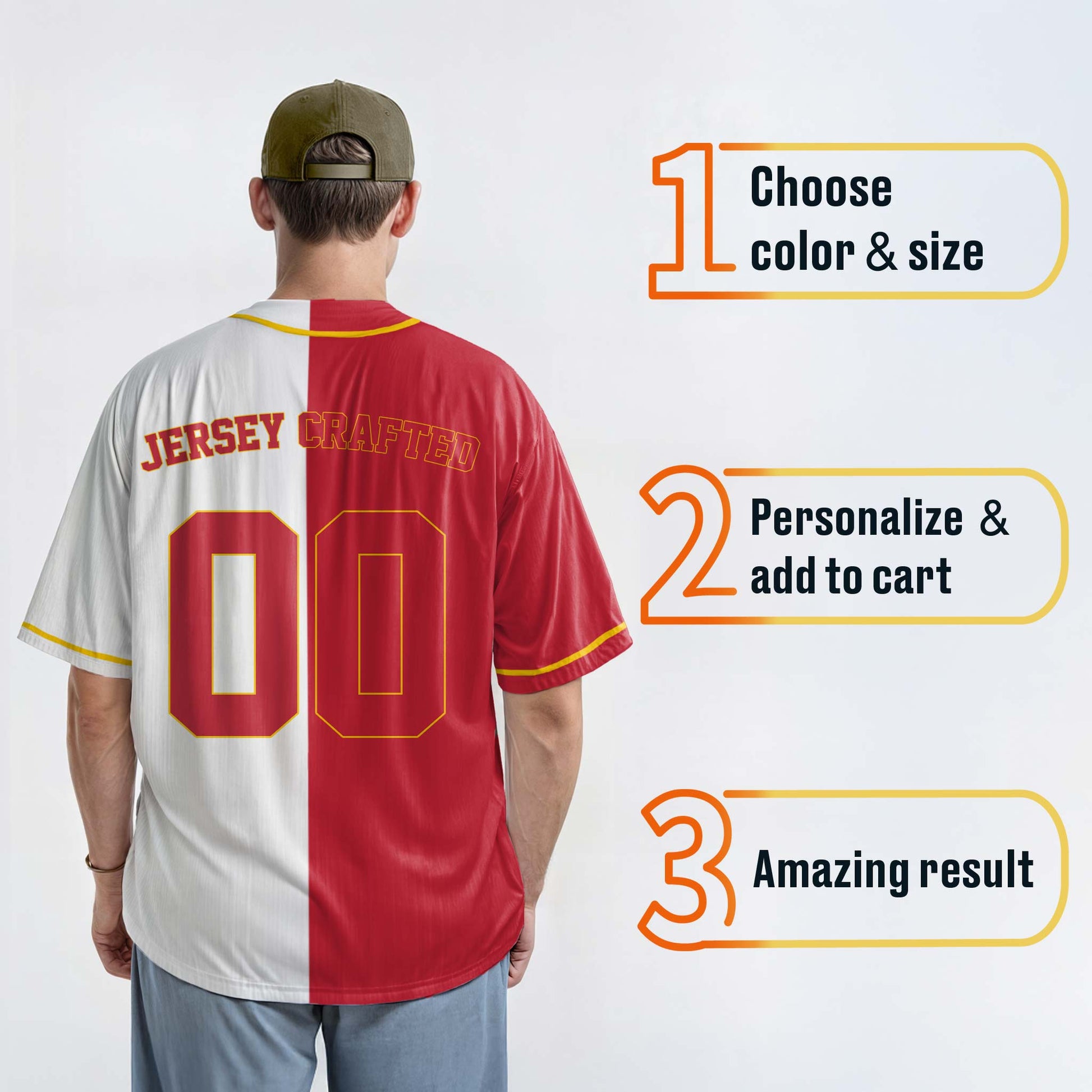 Custom Split Baseball Jersey Red and White With Yellow Piping - Design Your Own